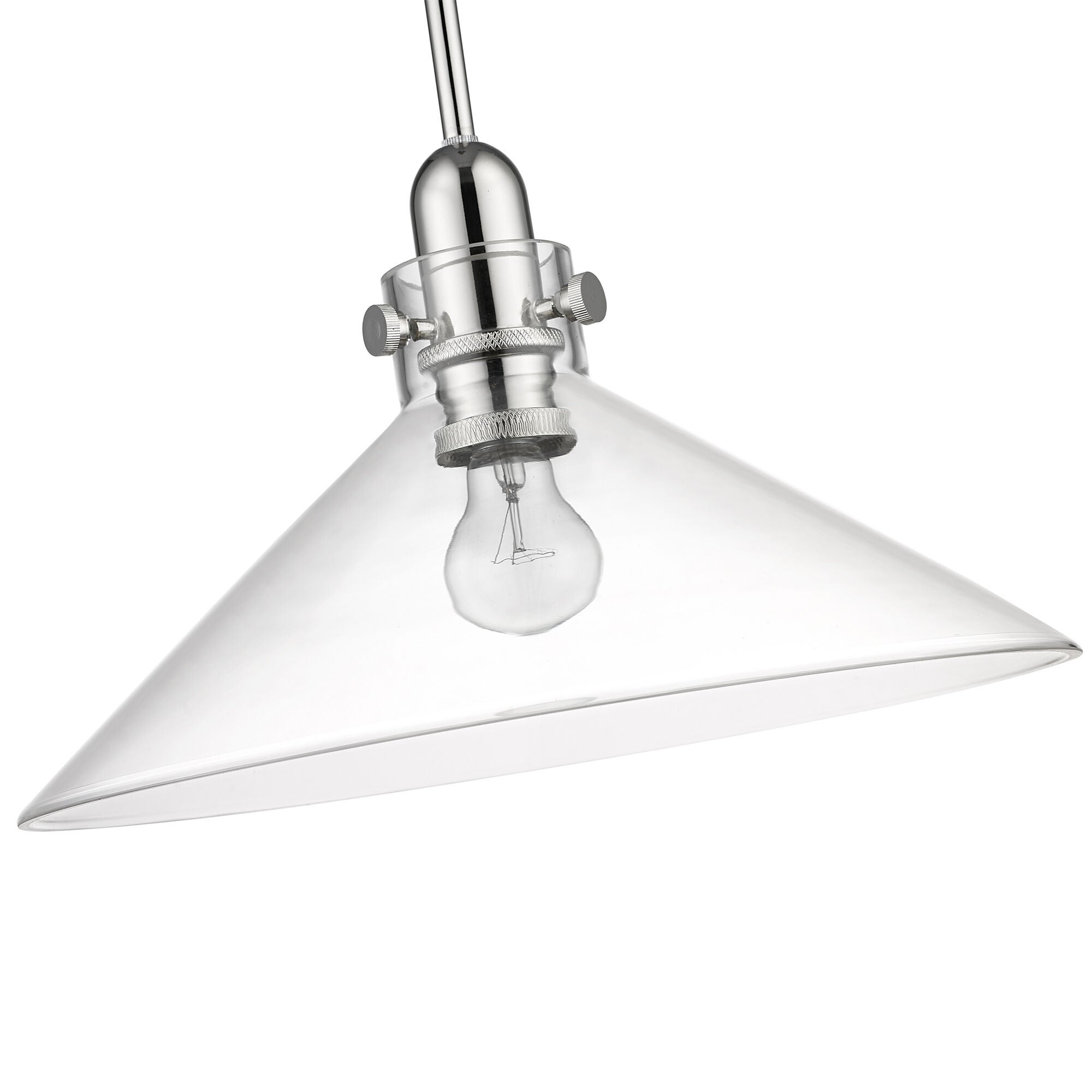 Shown in Polished Nickel finish and Clear Glass shade