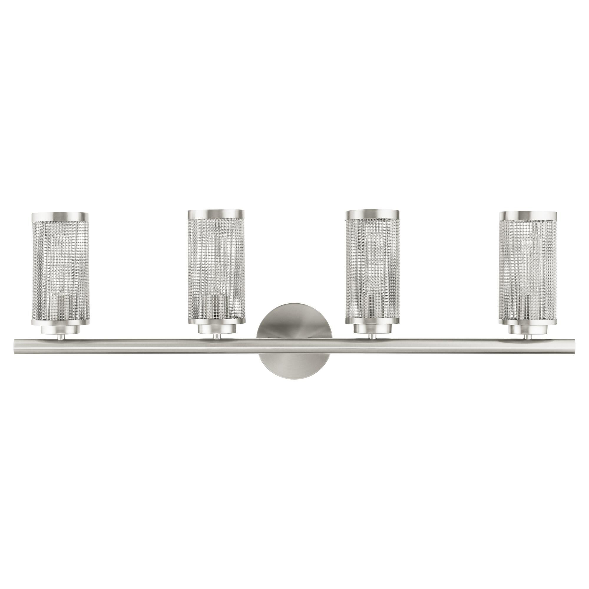 Shown in Brushed Nickel finish and Brushed Nickel Stainless Steel Mesh Shade glass and Brushed Nickel Stainless Steel Mesh shade