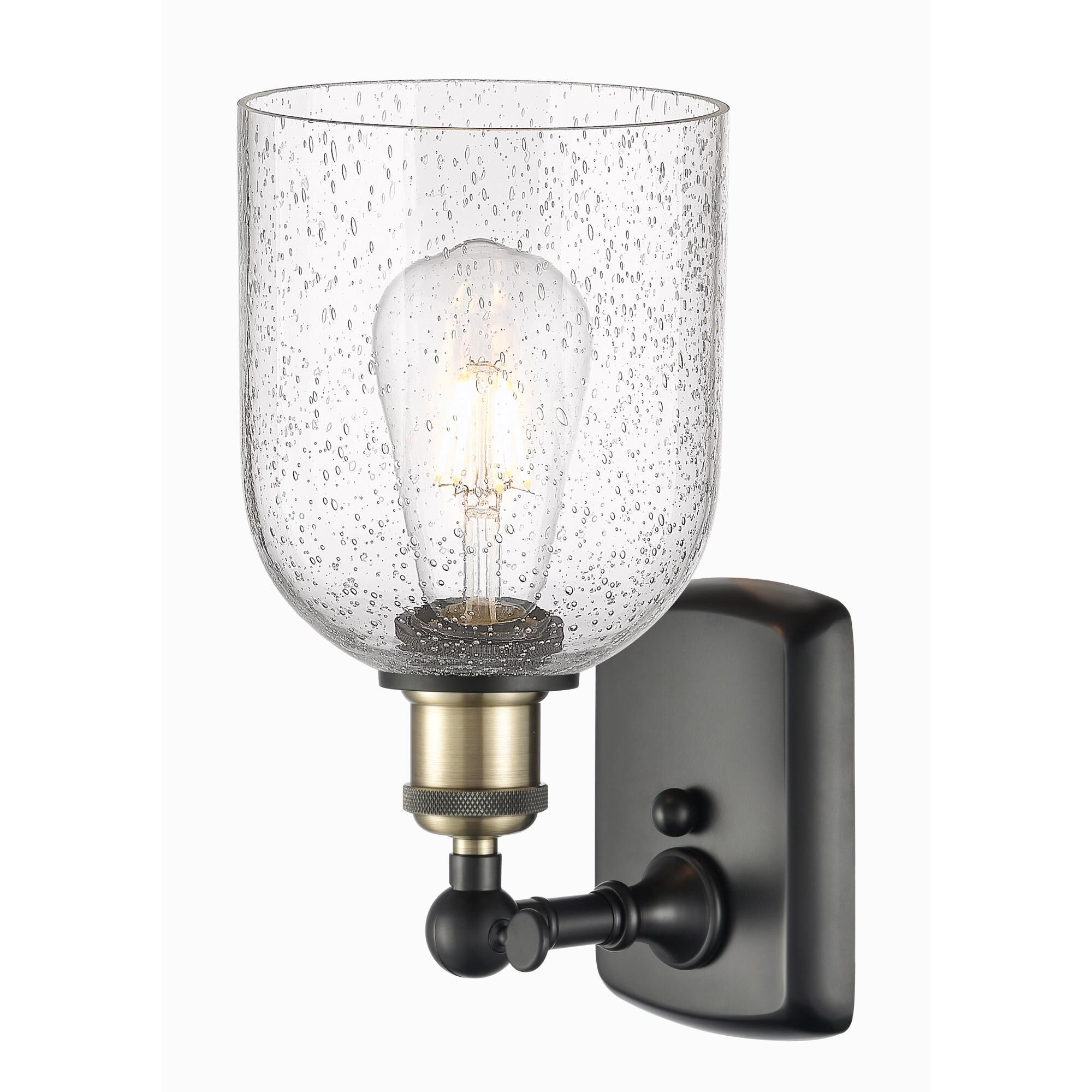 Shown in Black Antique Brass finish and Seedy glass