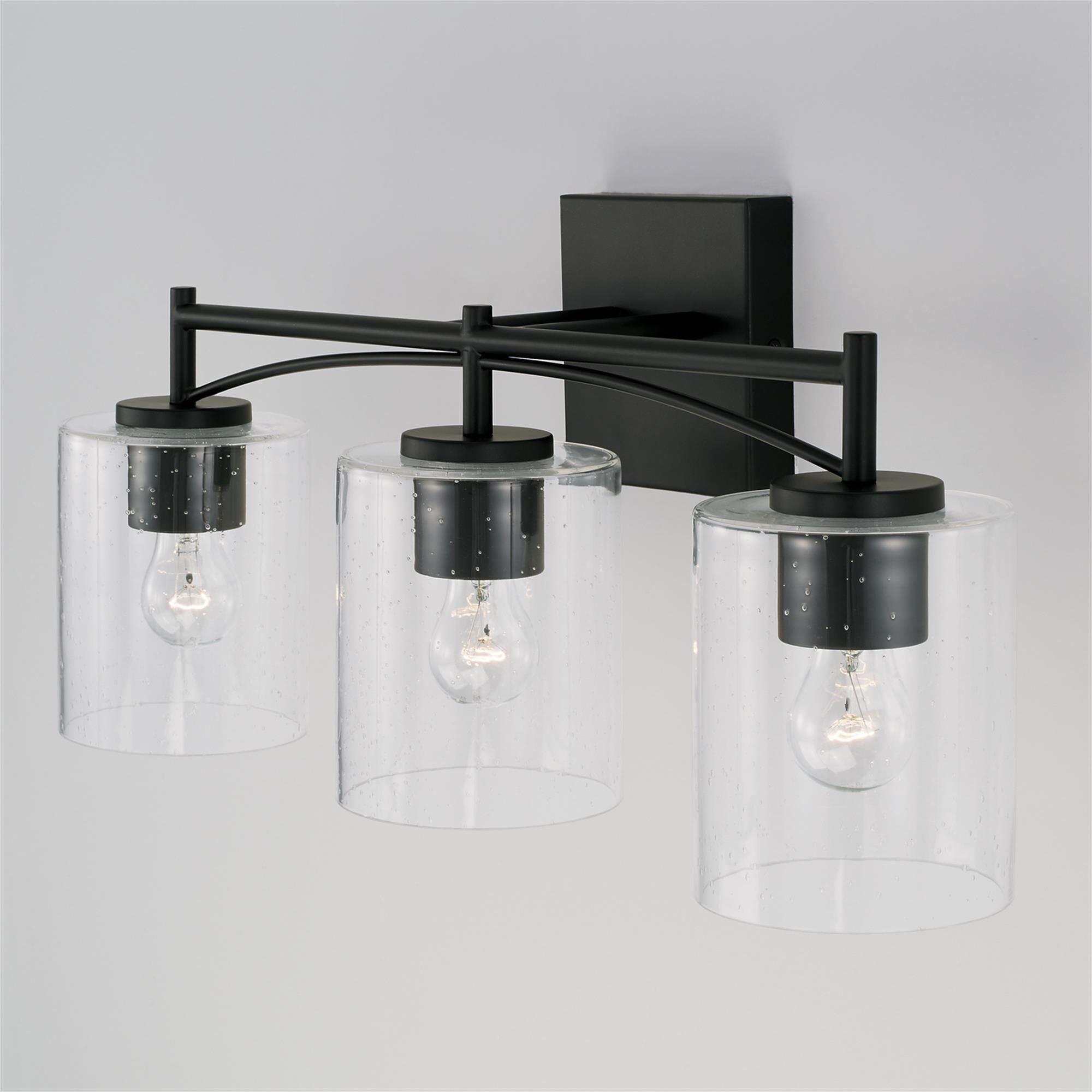 Shown in Matte Black finish and Clear Seeded glass