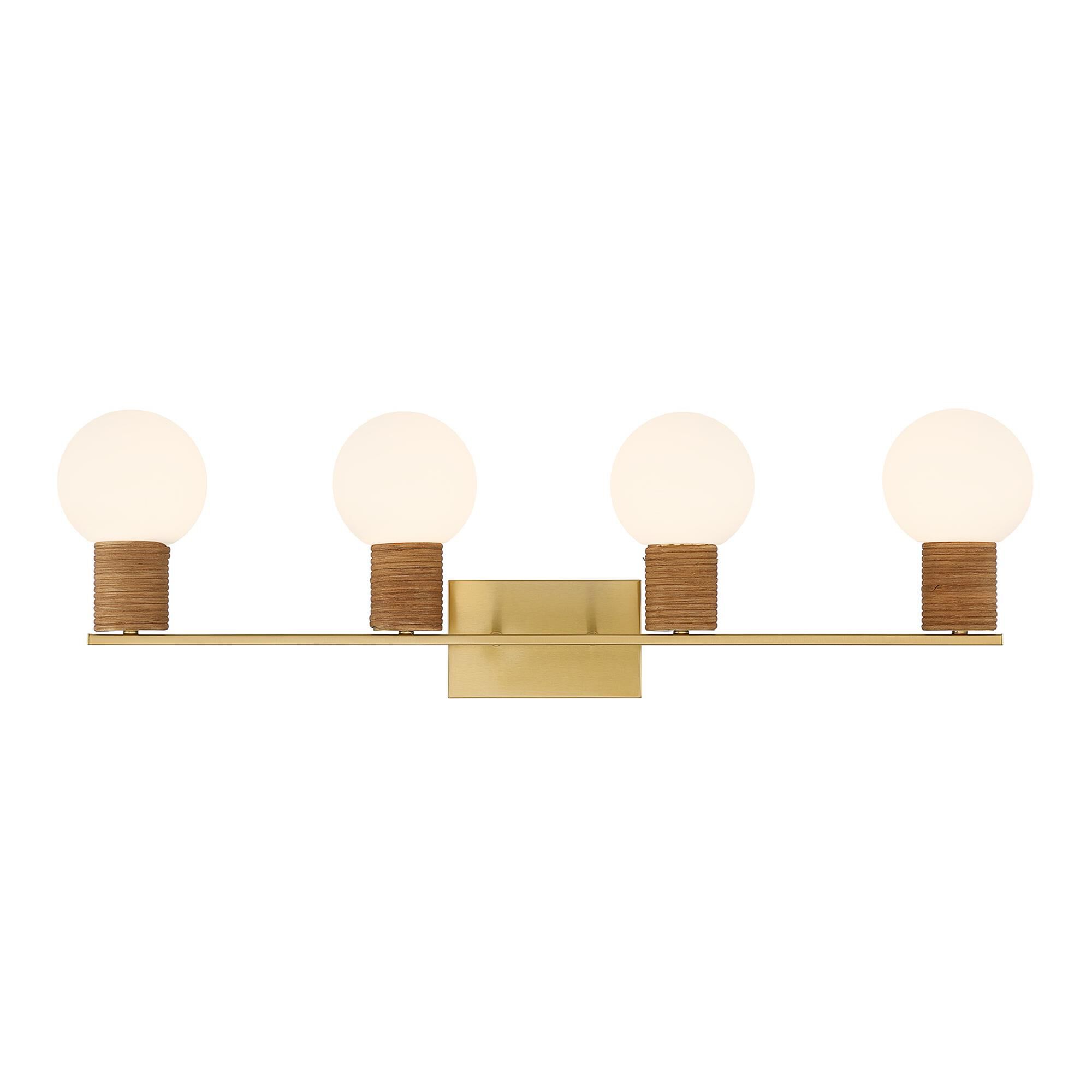 Shown in Warm Brass finish and White Opal glass