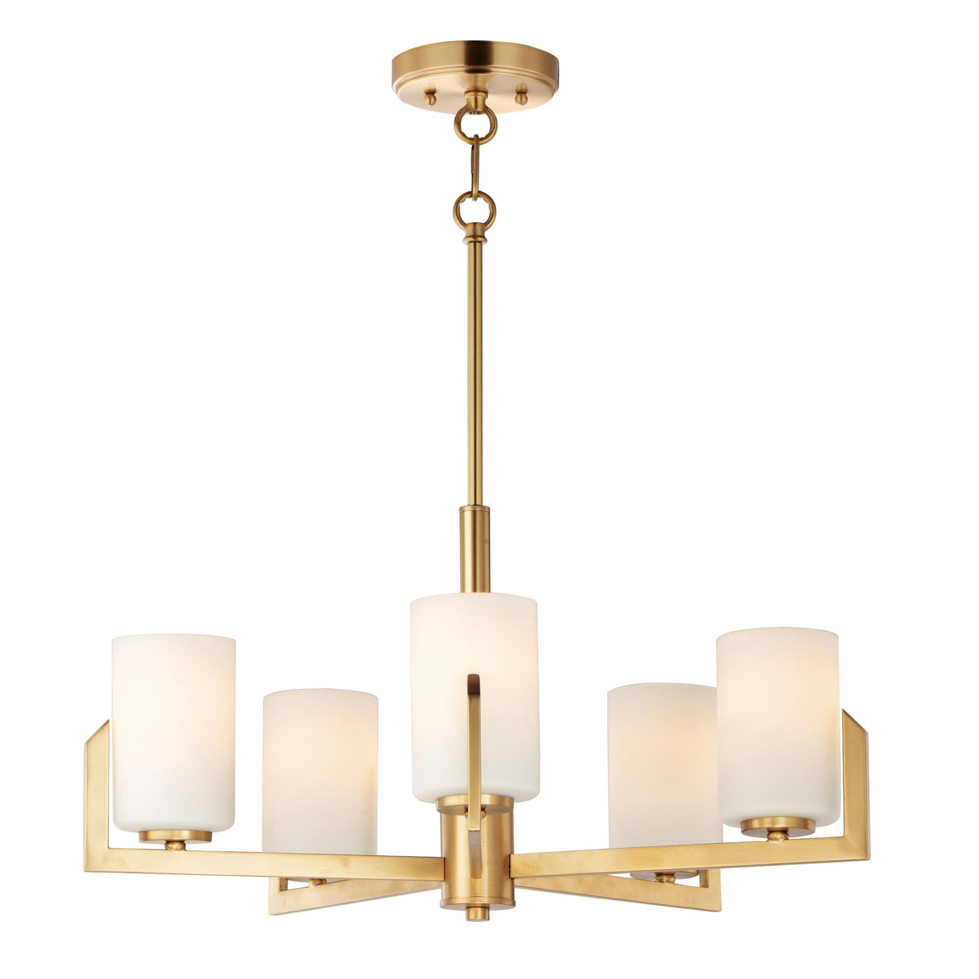 Shown in Satin Brass finish and Satin White glass and Glass shade