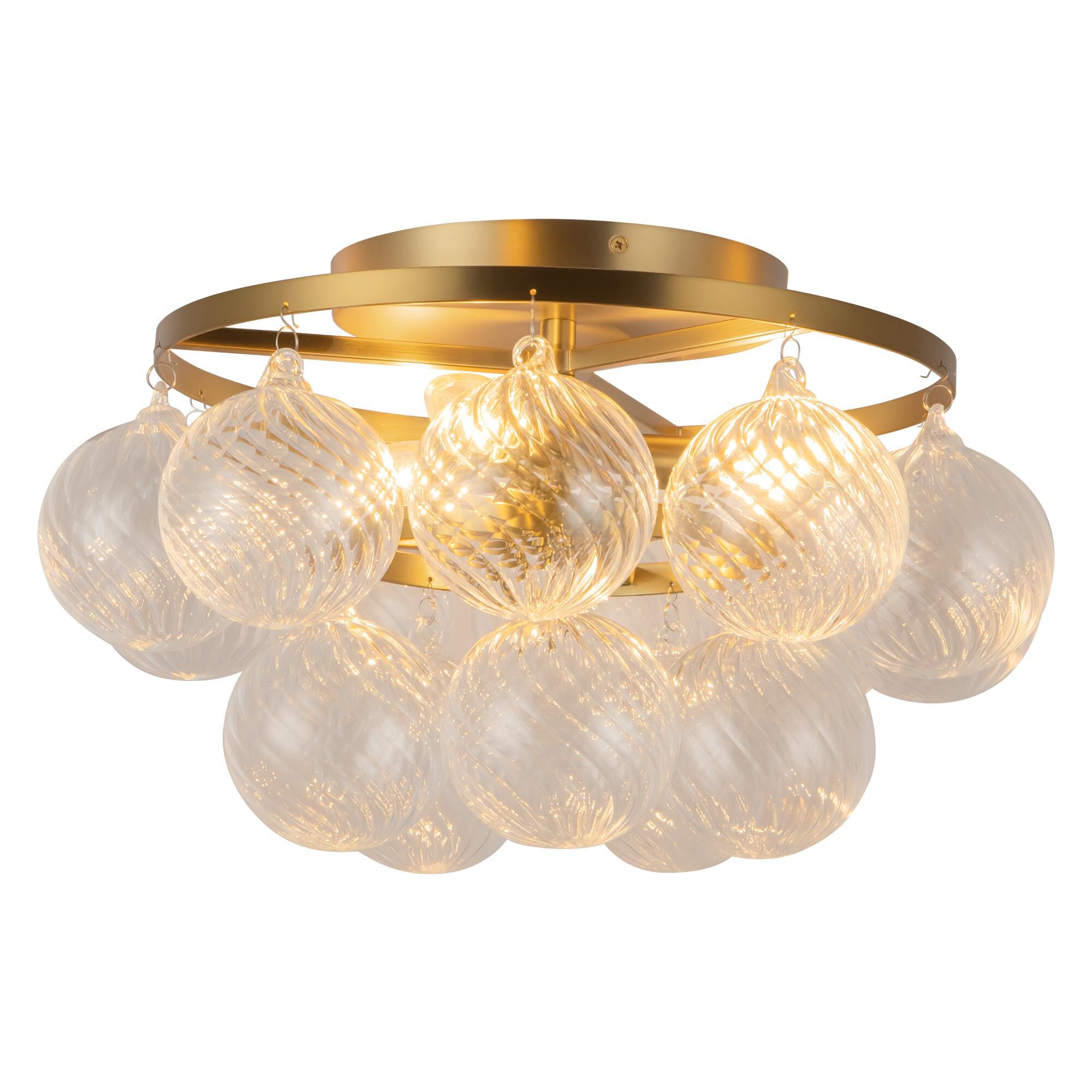 Shown in Brushed Gold finish and Clear Ribbed glass