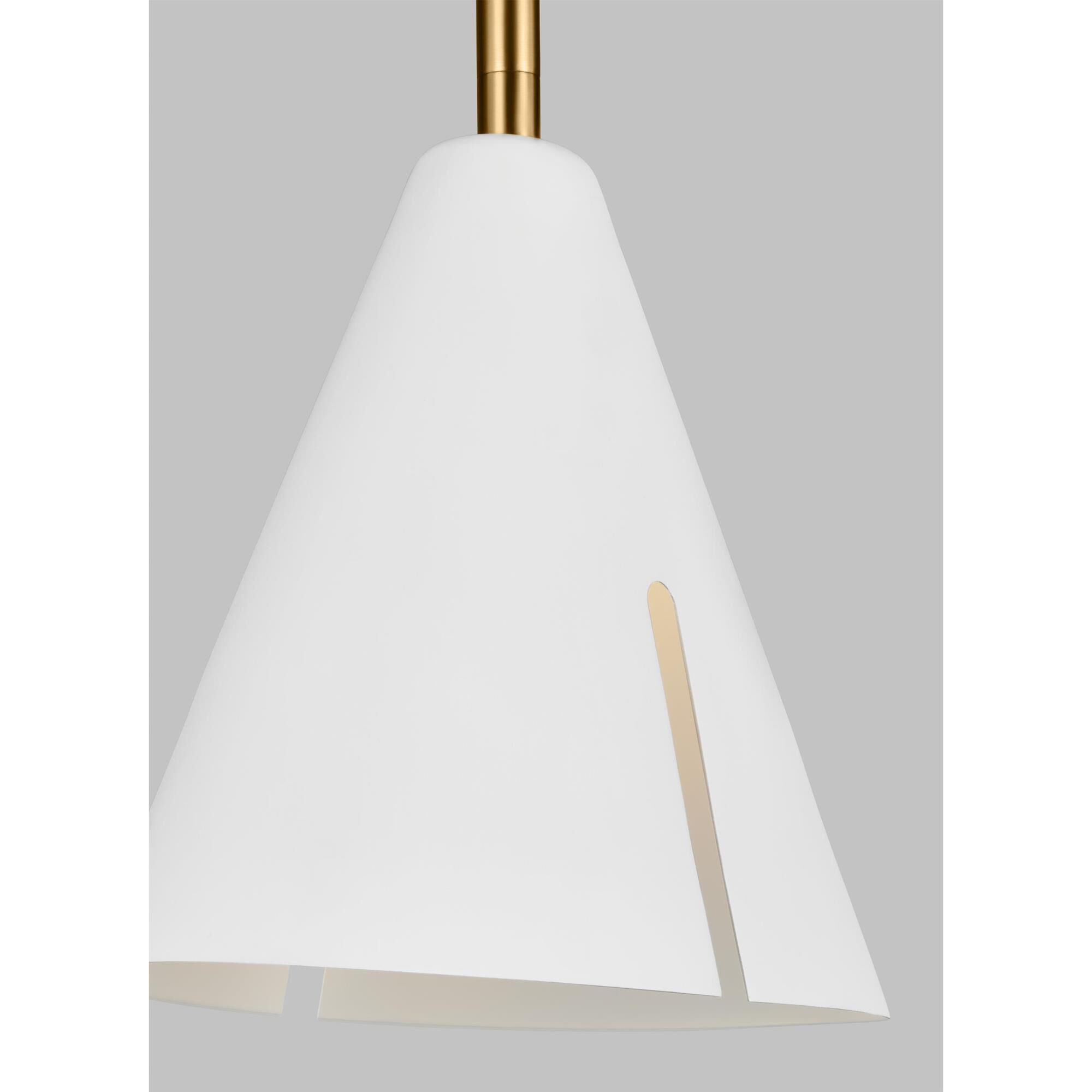 Shown in Matte White And Burnished Brass finish and Matte WhiteSteel shade