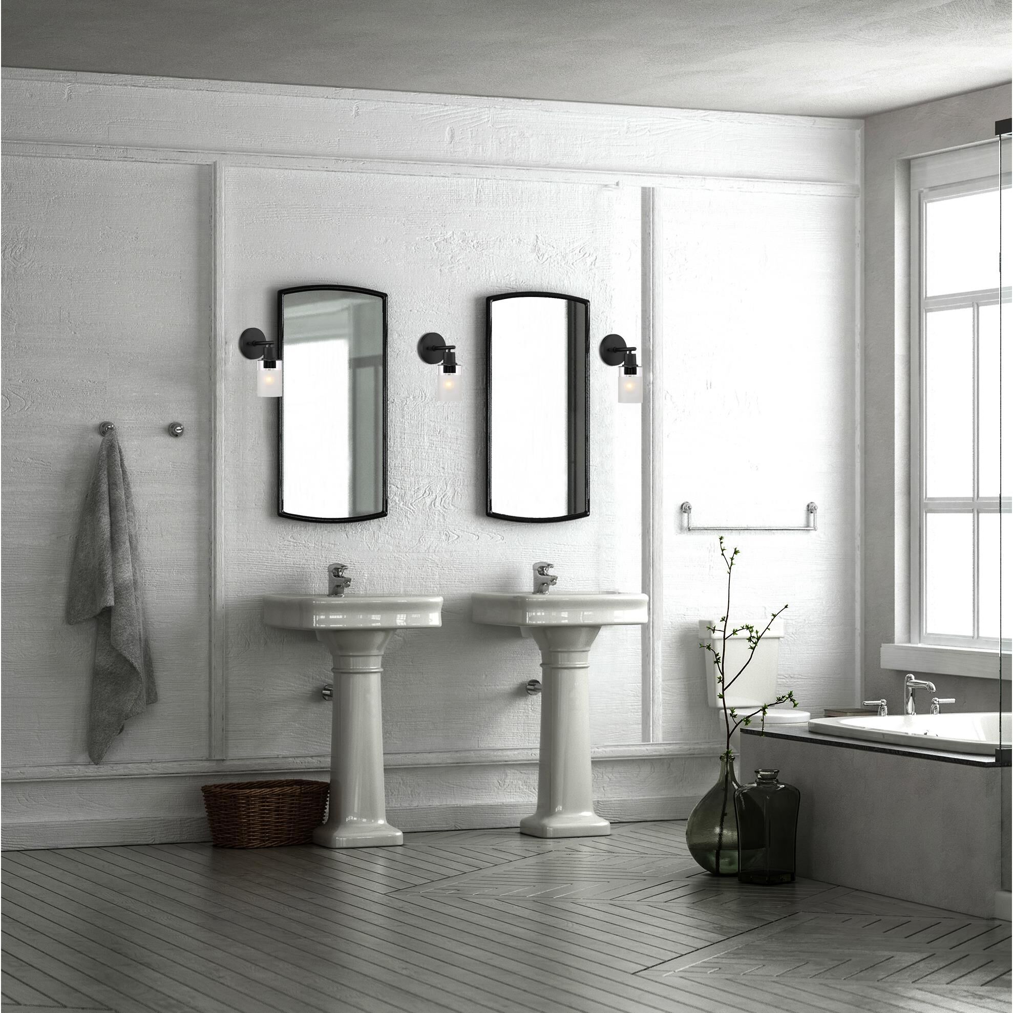 Shown in Matte Black finish and Clear and Etched glass