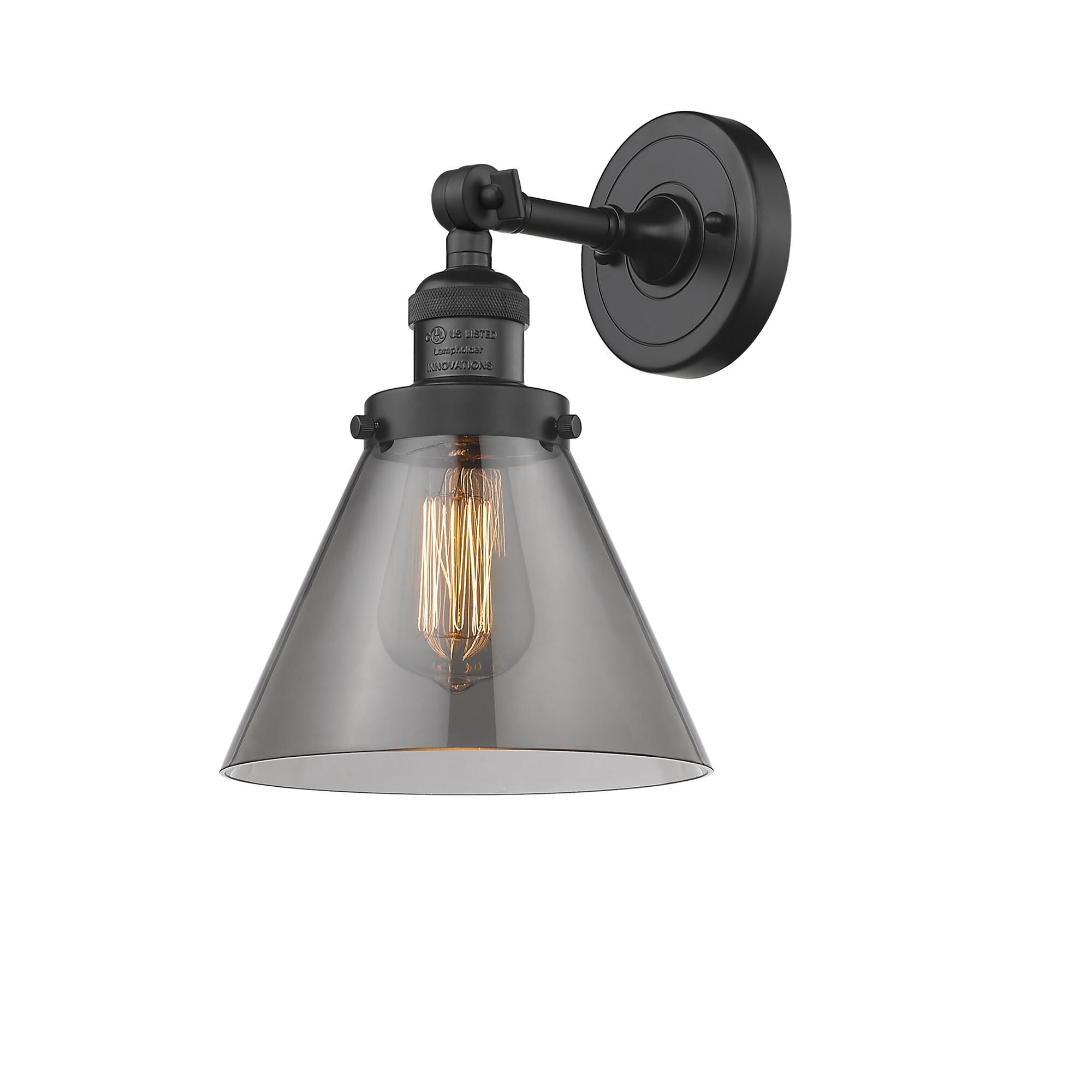 Shown in Matte Black finish and Smoked glass and Brushed Satin Nickel shade and No Accent accent