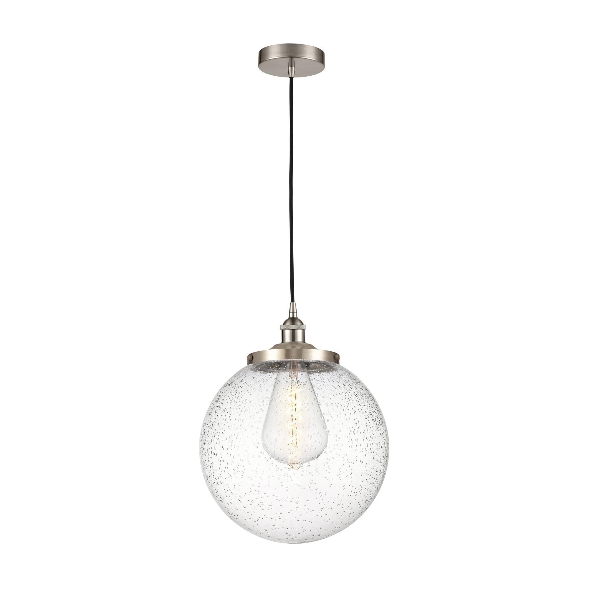 Shown in Satin Nickel finish and Seedy glass