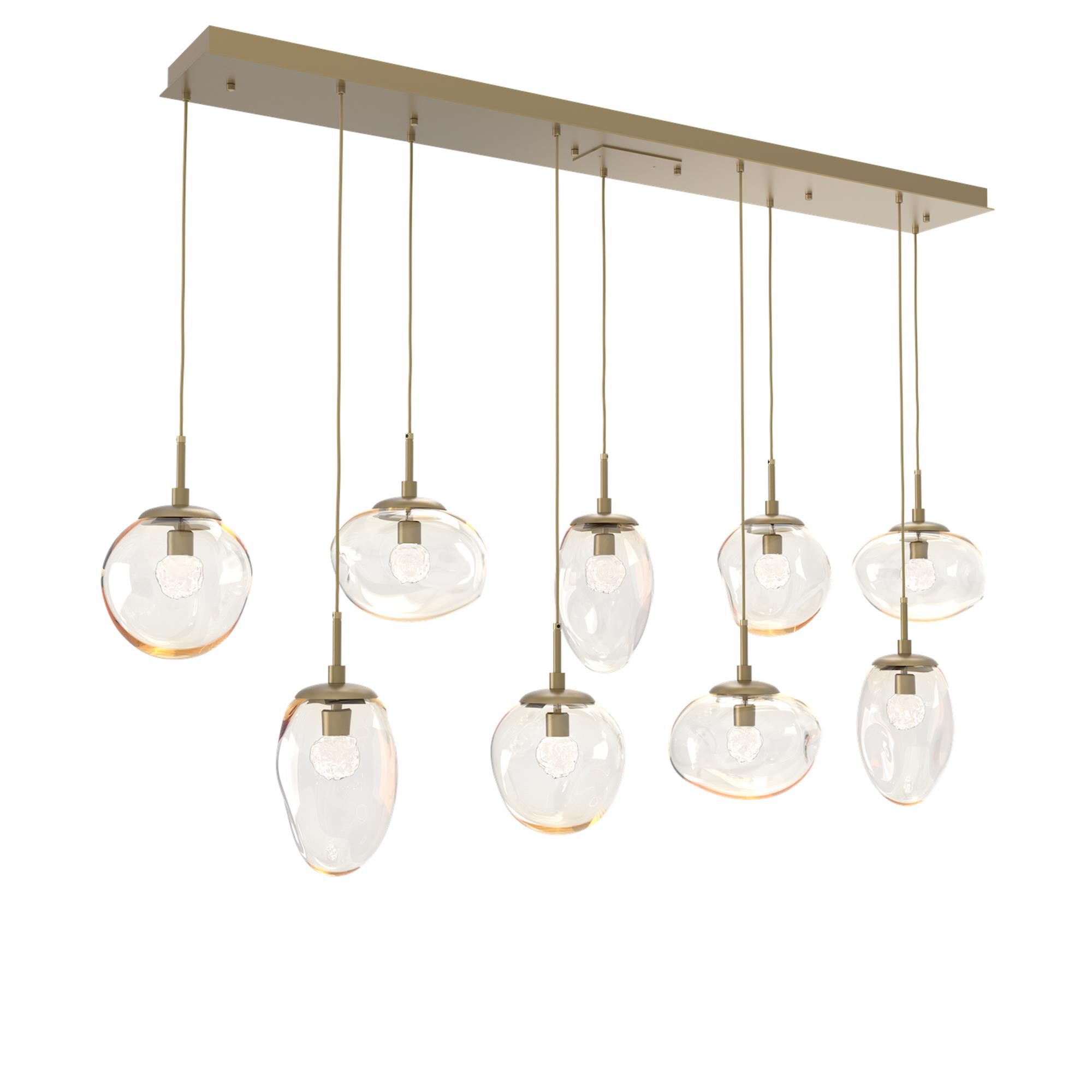 Shown in Gilded Brass finish and Floret Inner Amber Outer glass