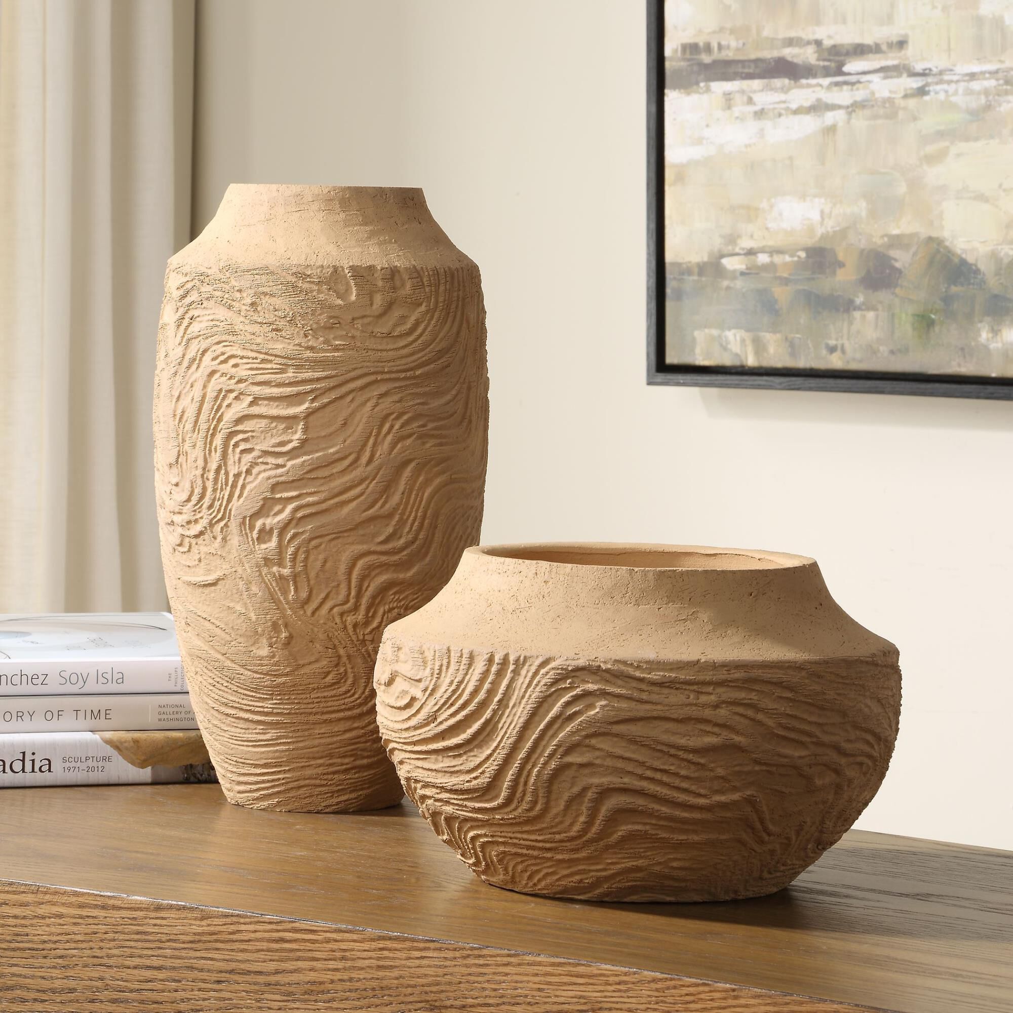 Carolyn Kinder Sandstone Flow 7 Inch Vase-Urn by Uttermost
