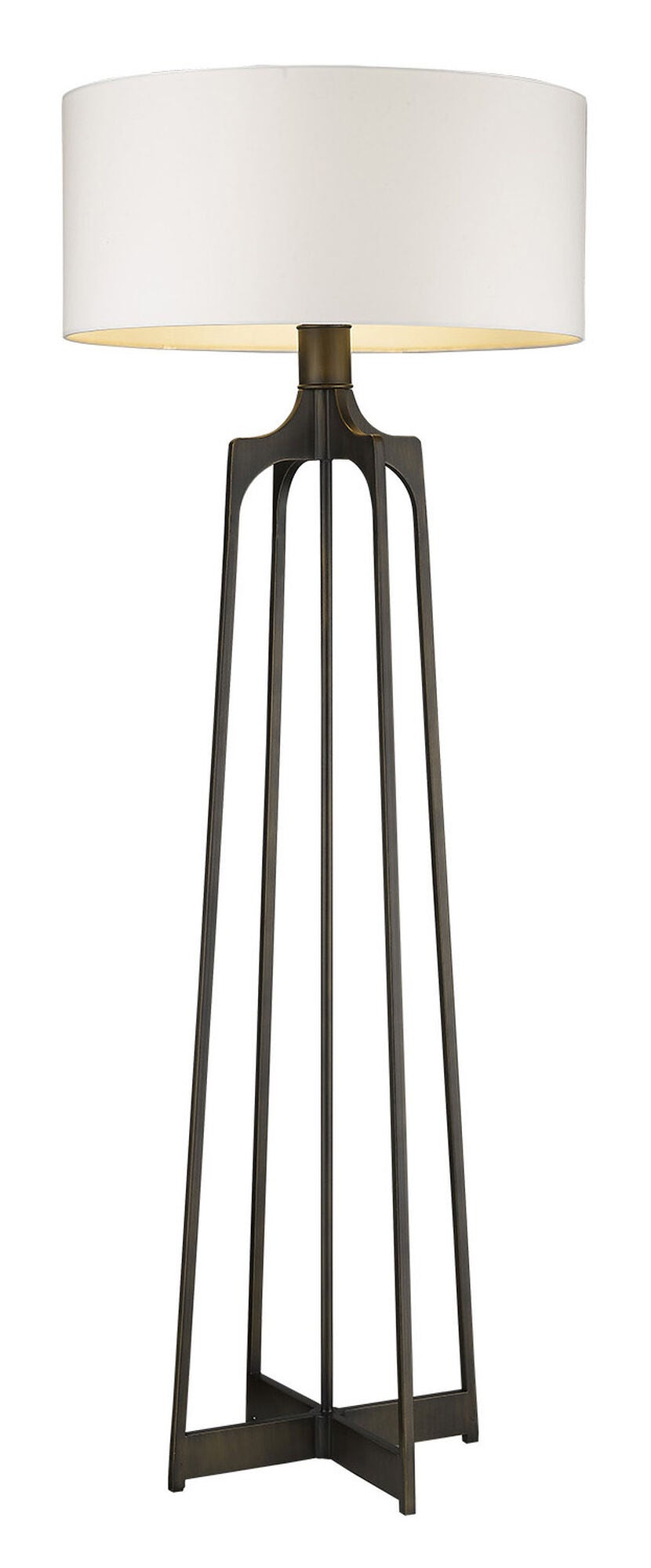 Shown in Oil-Rubbed Bronze finish and White glass and White Hardback Fabric Drum shade