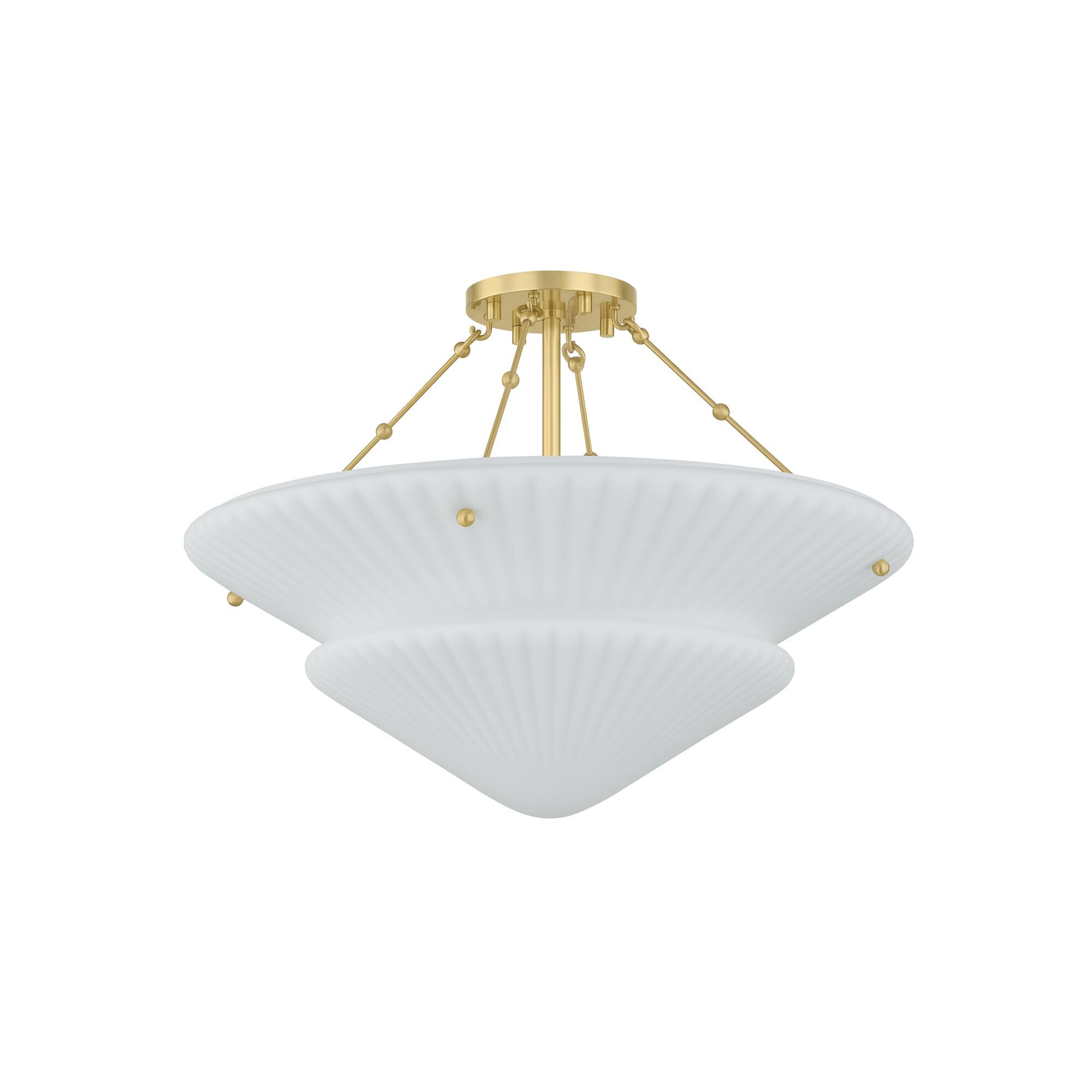 Shown in Aged Brass finish and Opal Matte glass