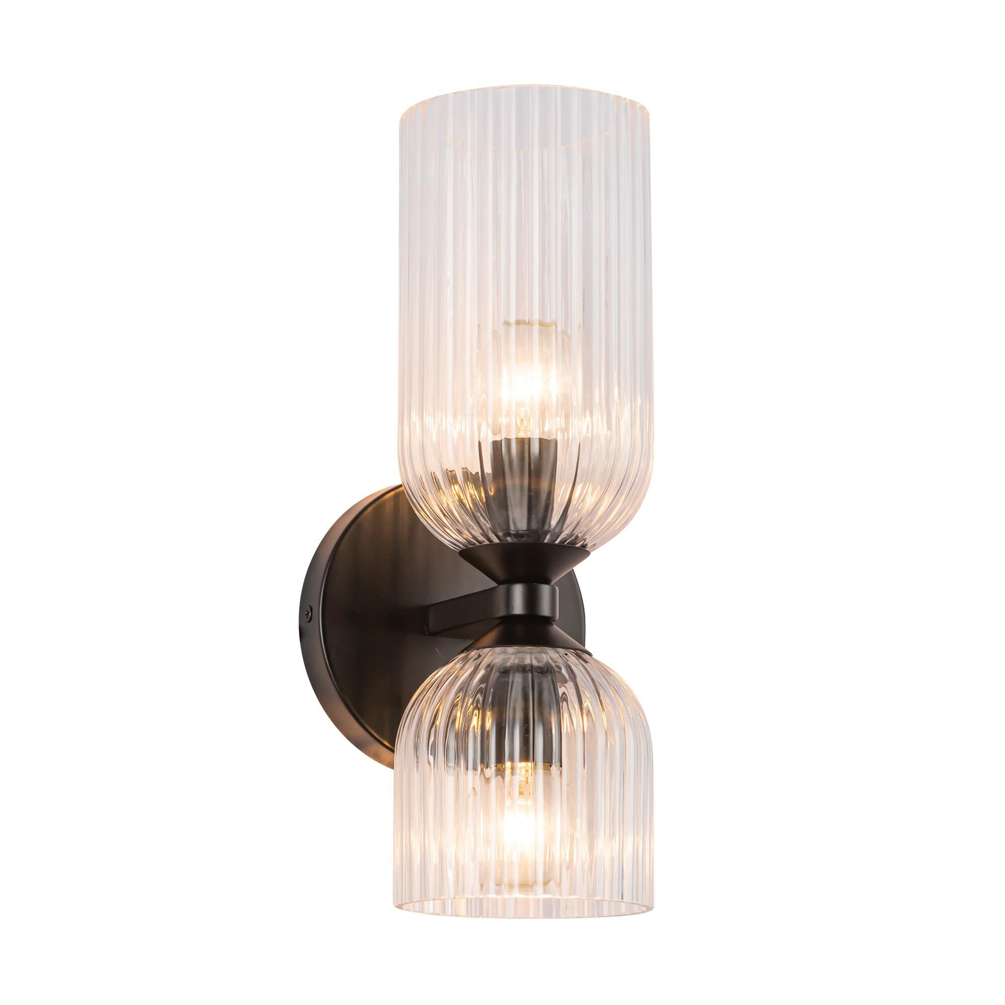 Shown in Matte Black finish and Clear Ribbed glass