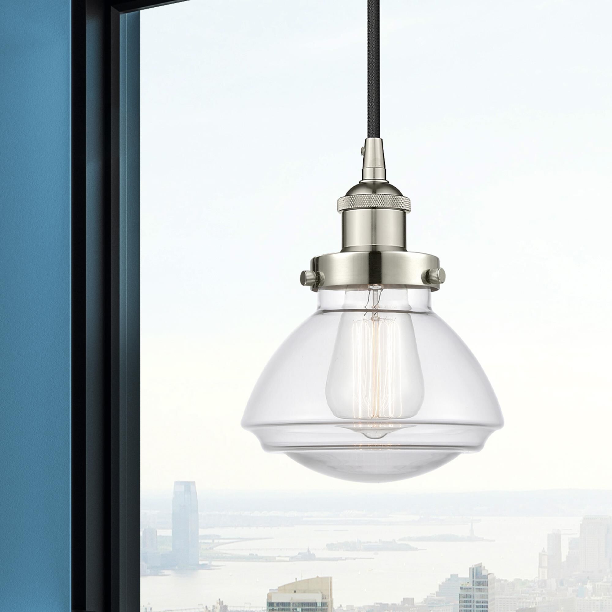 Shown in Polished Nickel finish and Clear glass