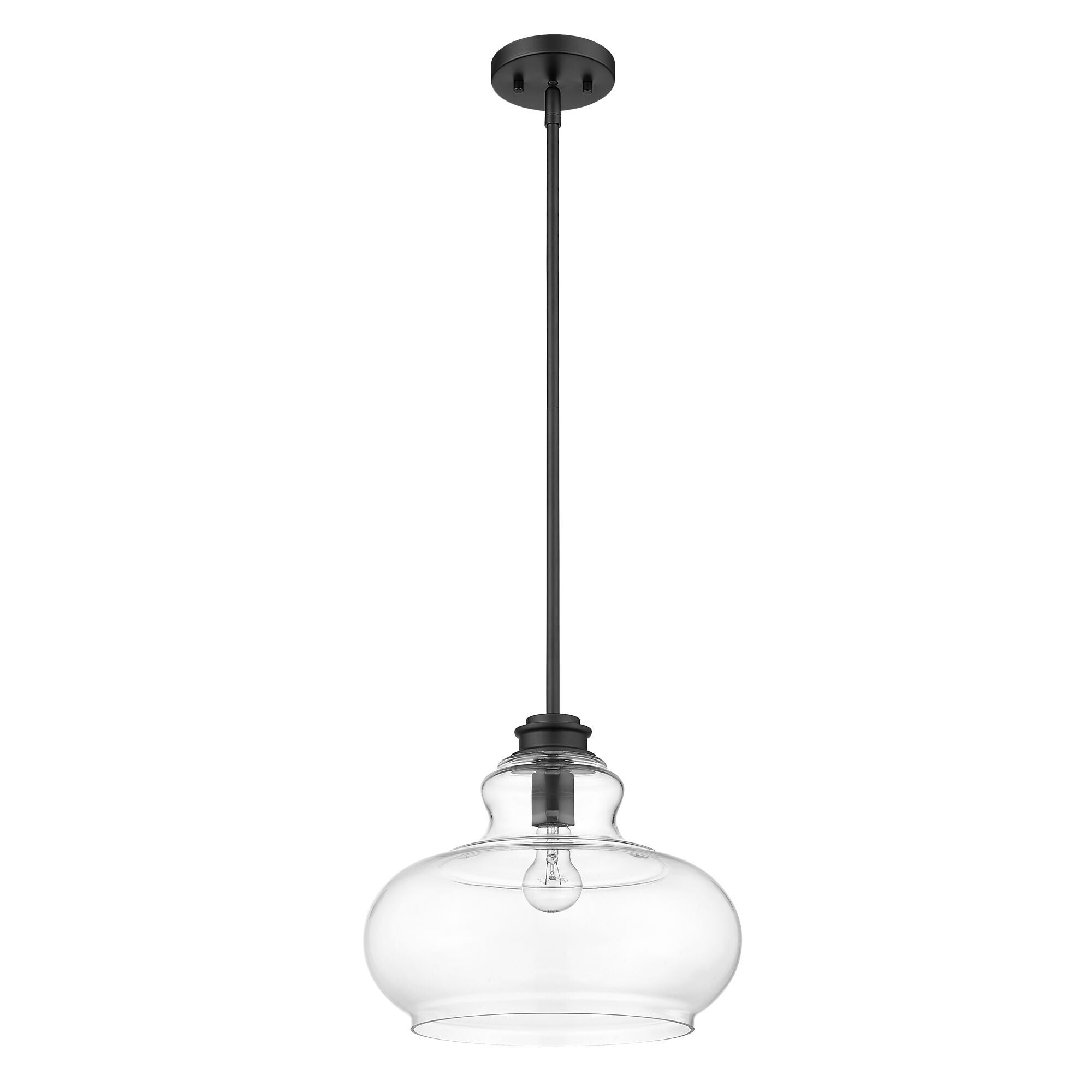 Shown in Matte Black finish and Clear glass and Clear, Urn Shaped Glass Globe shade