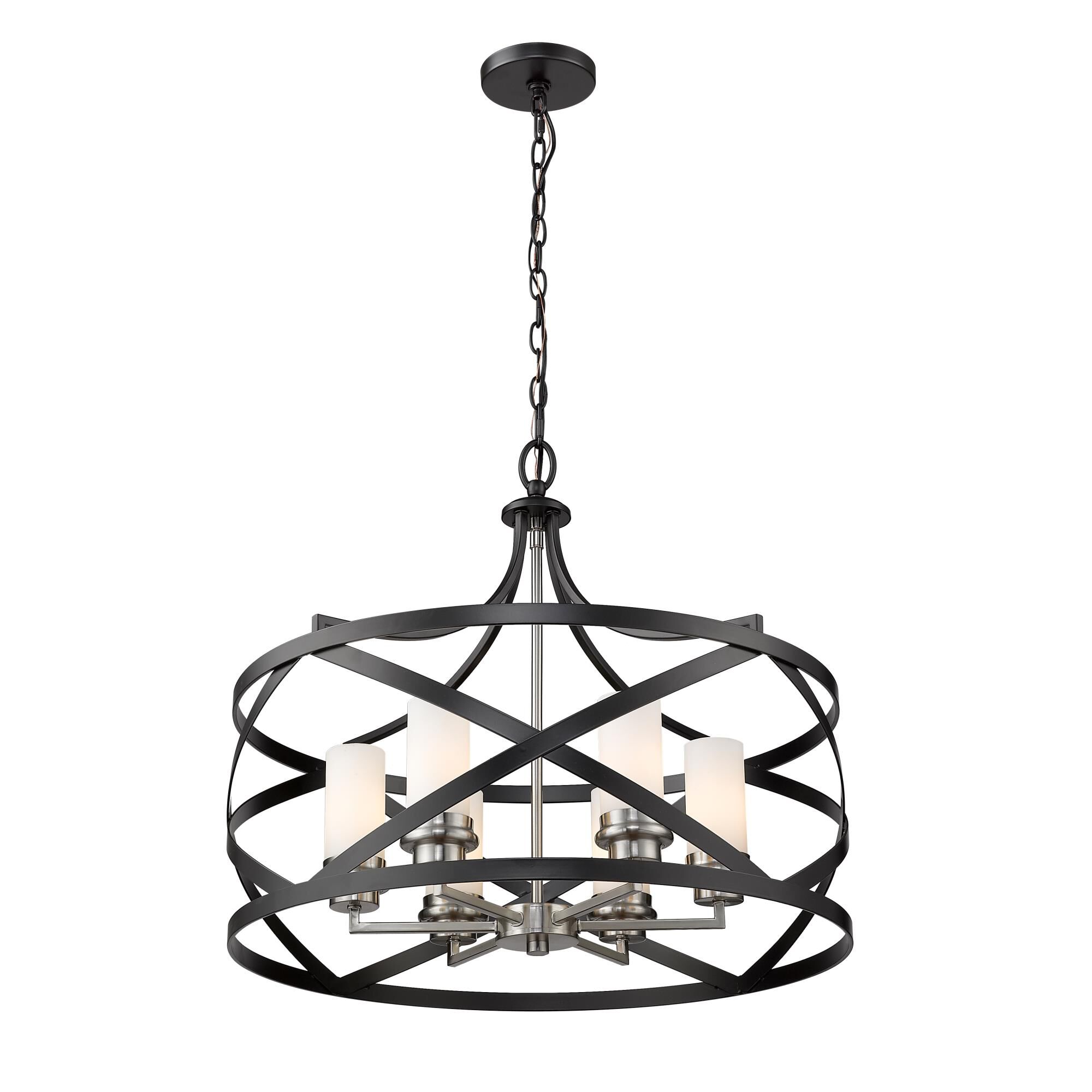 Shown in Matte Black + Brushed Nickel finish and Glass shade