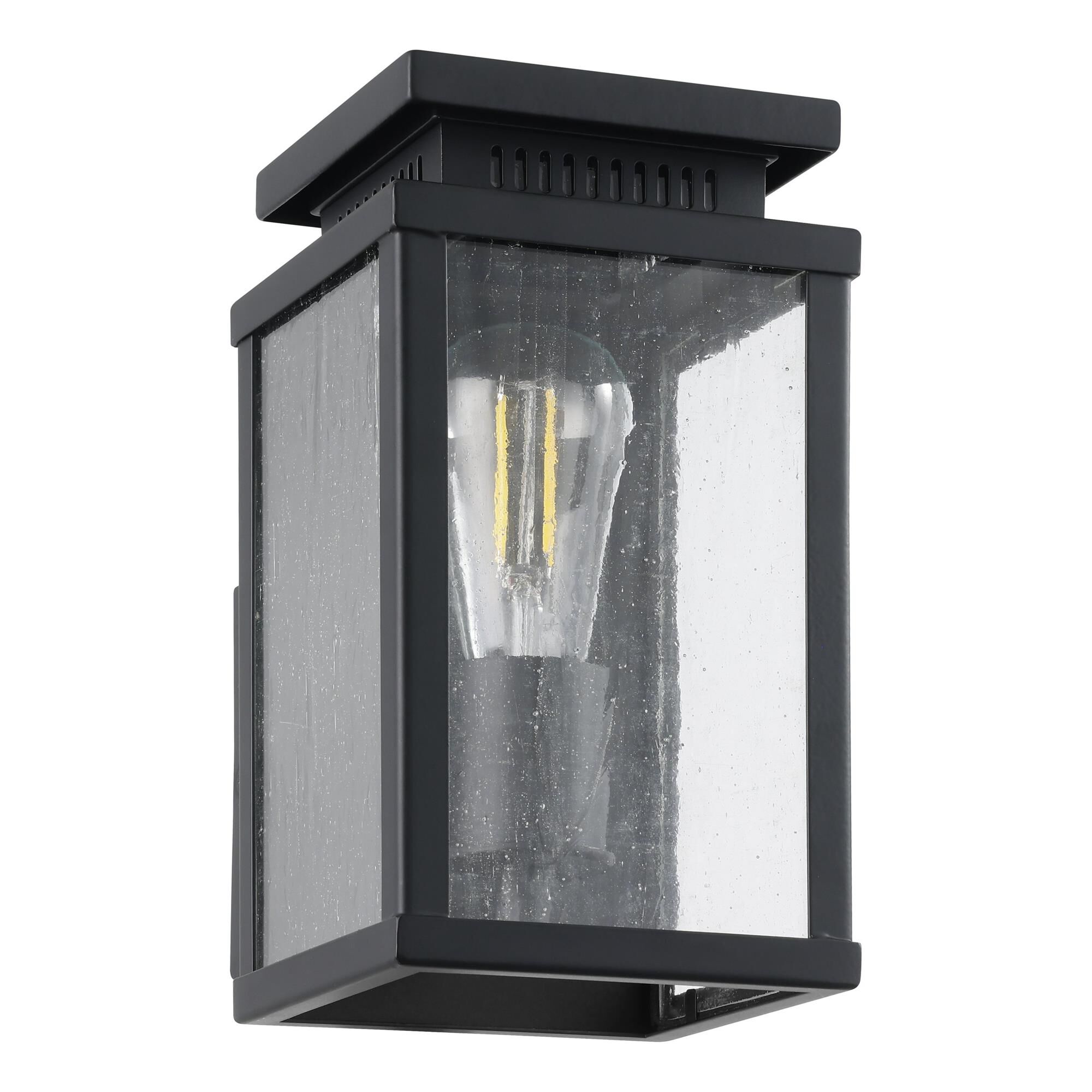 Shown in Matte Black finish and Clear Antique glass