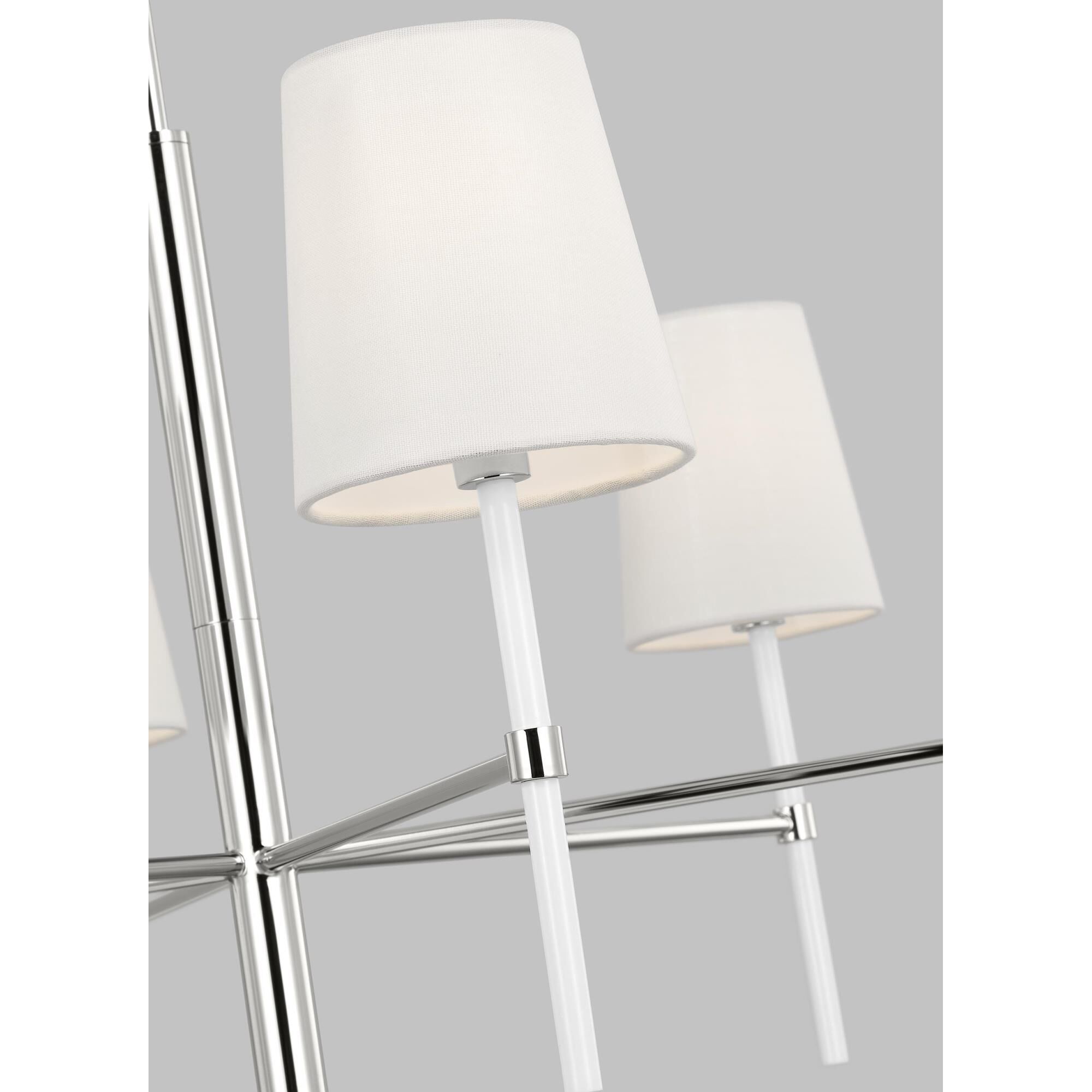 Shown in Polished Nickel finish and White Linen Fabric shade