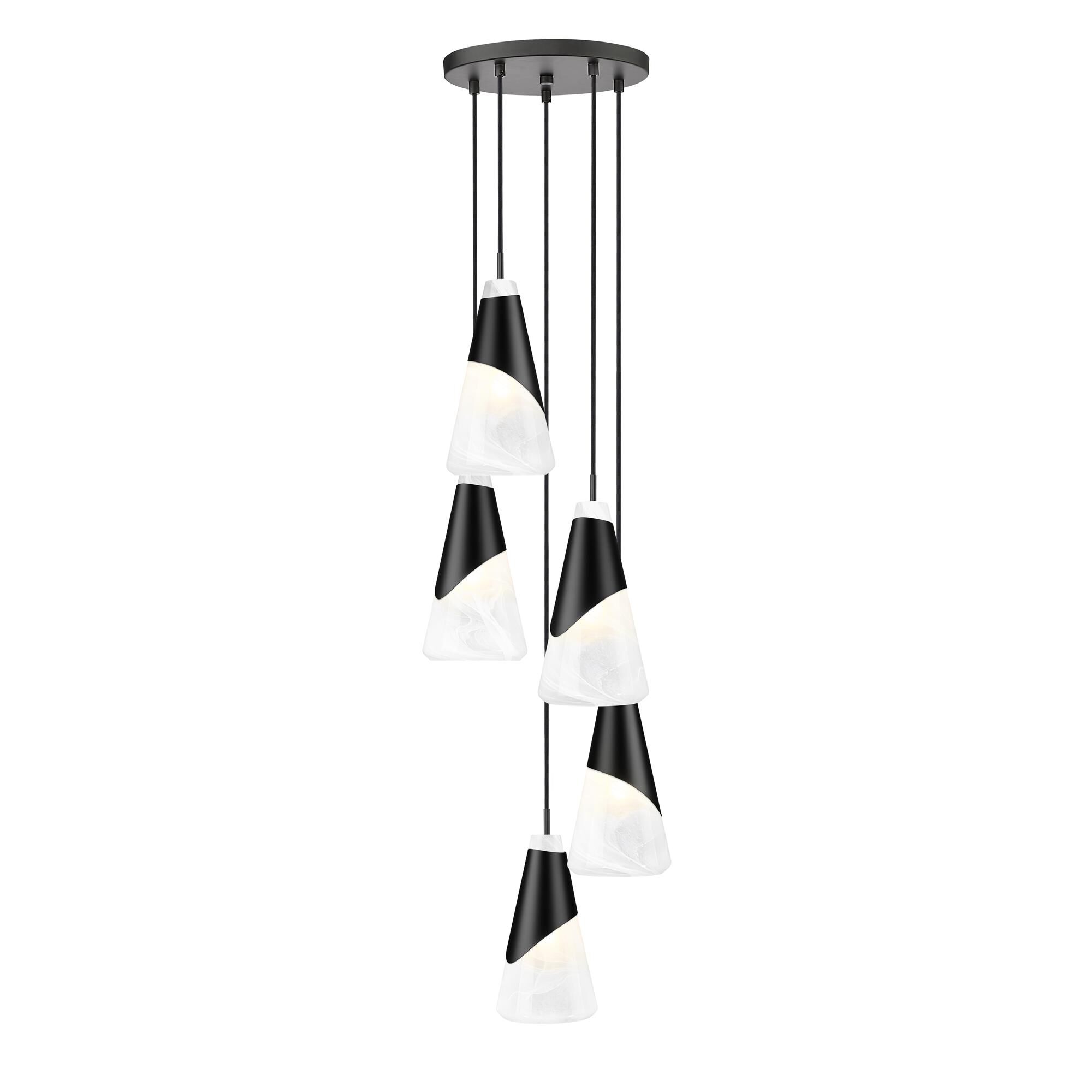 Shown in Matte Black finish and White Swirl glass and White Swirl shade