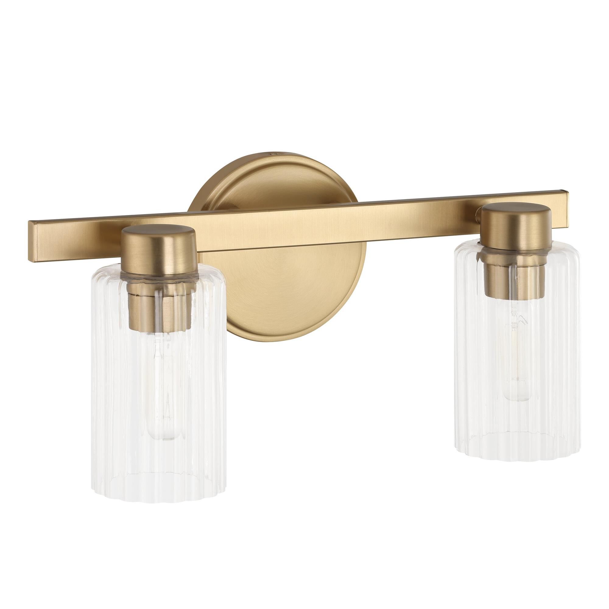 Shown in Champagne Gold finish and Clear Ribbed glass