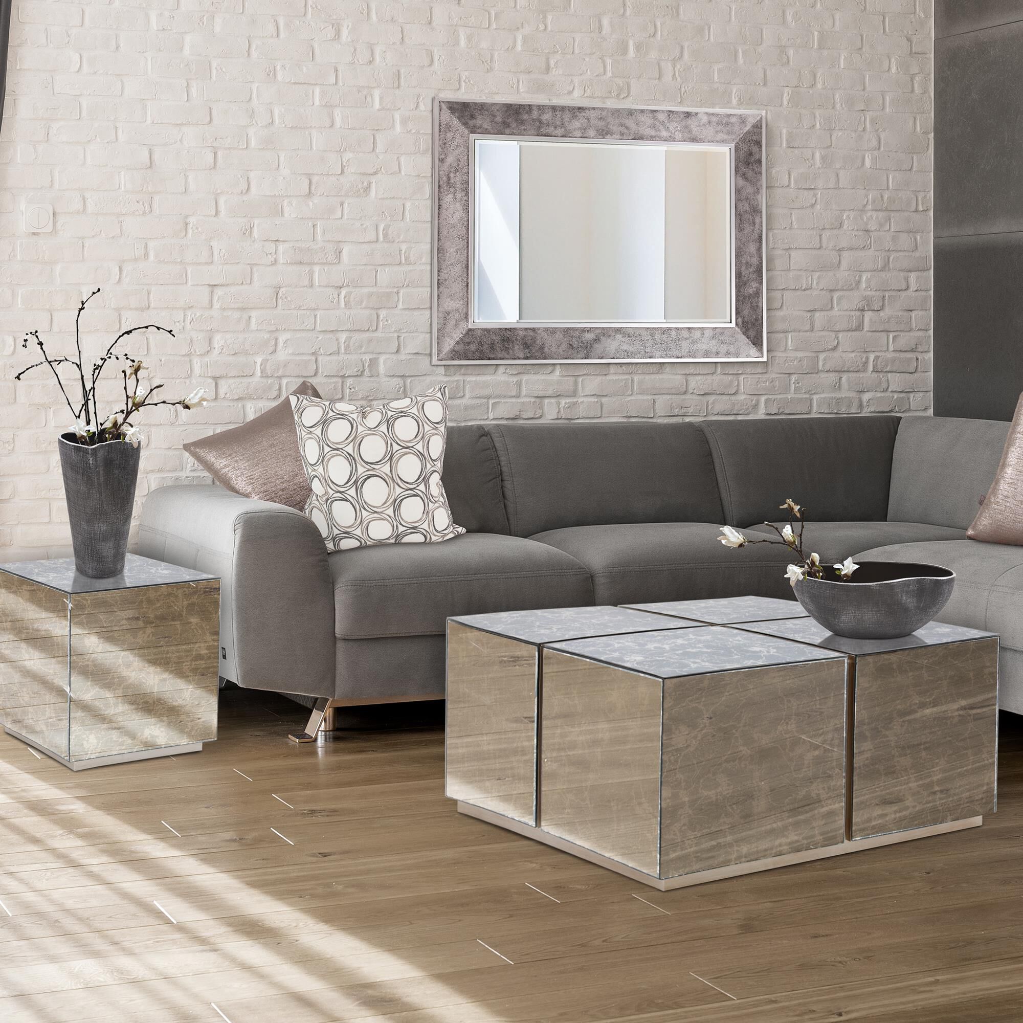 Shown in Antiqued Marbled Glass With Antique Silver Trim finish