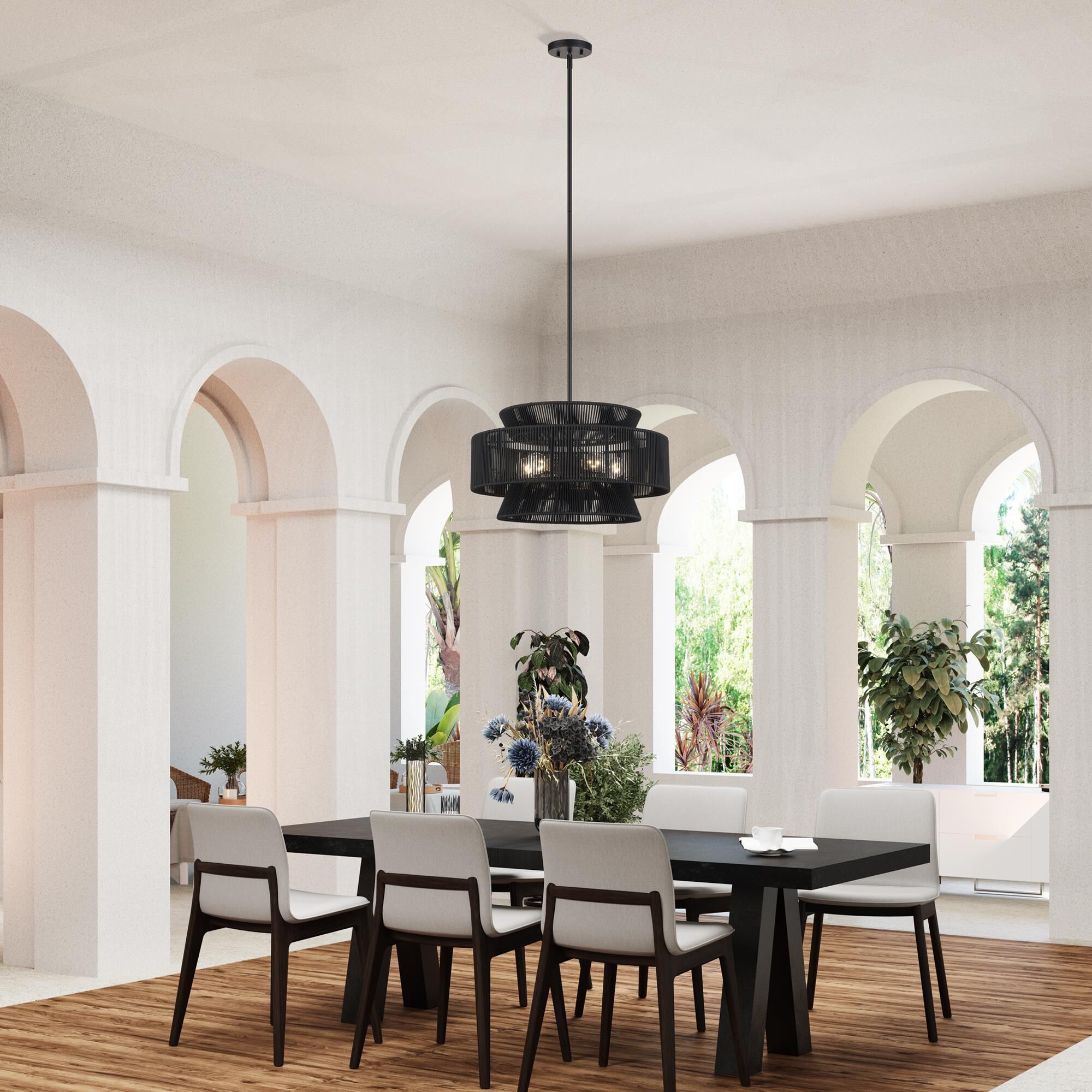 Shown in Black finish and Hand-Woven Parisian Night Color Polyester Rope shade