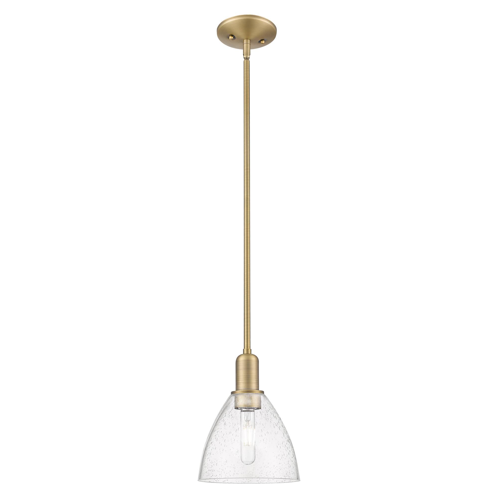Shown in Brushed Brass finish and Seedy glass