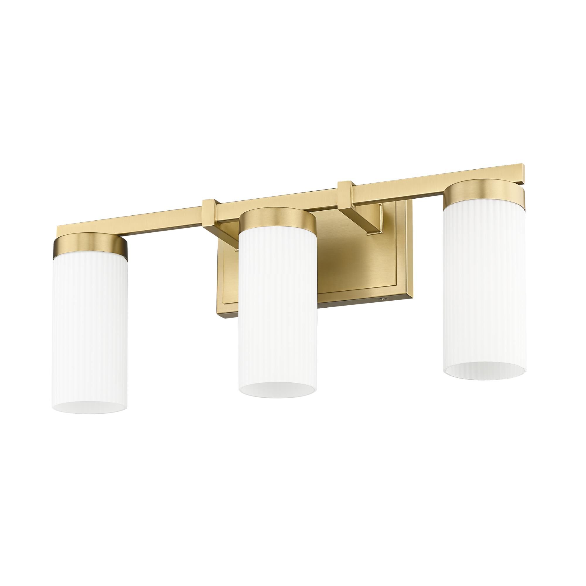 Shown in Modern Gold finish and White glass and White shade