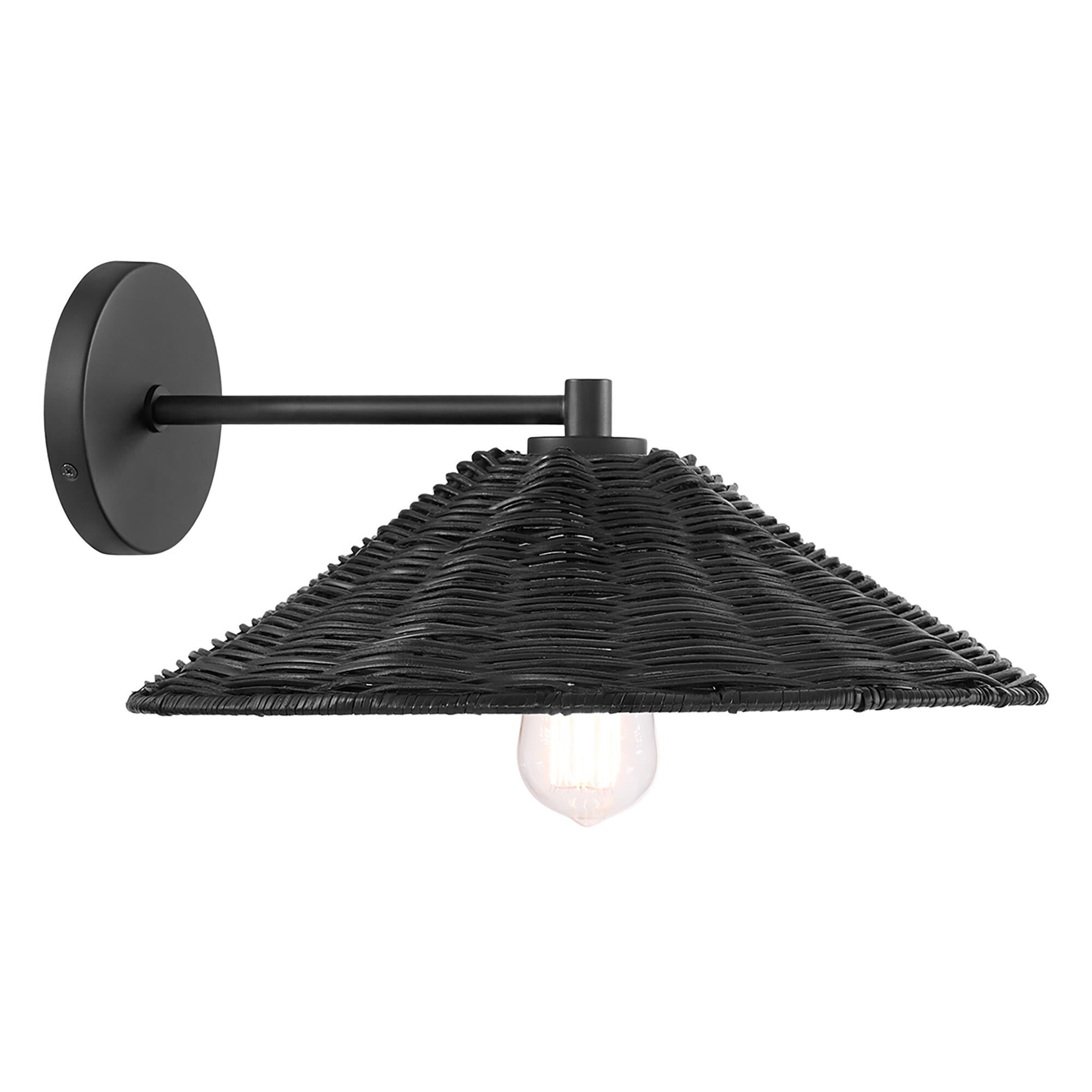 Shown in Matte Black finish and Natural Rattan shade