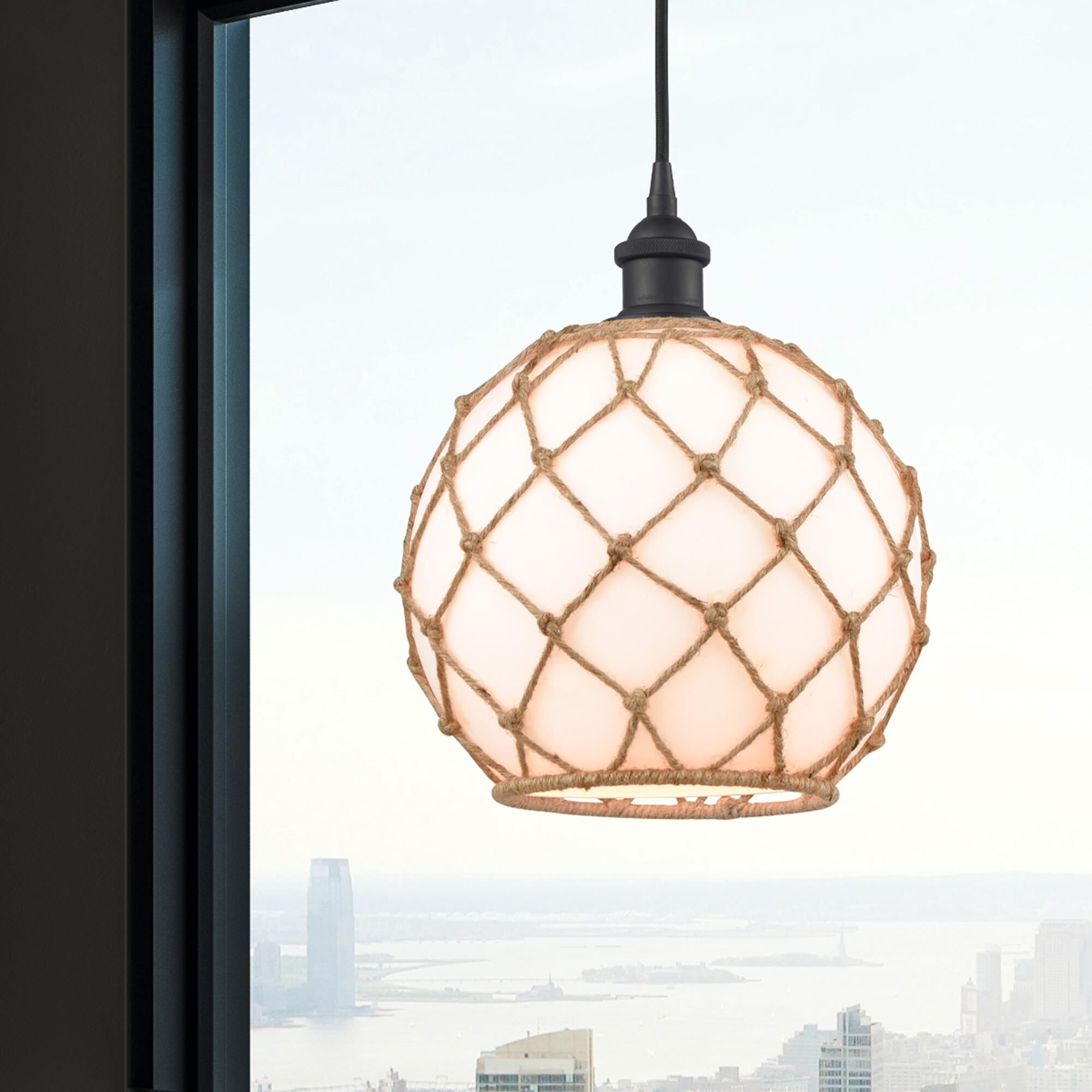 Shown in Matte Black finish and White With Black Rope glass