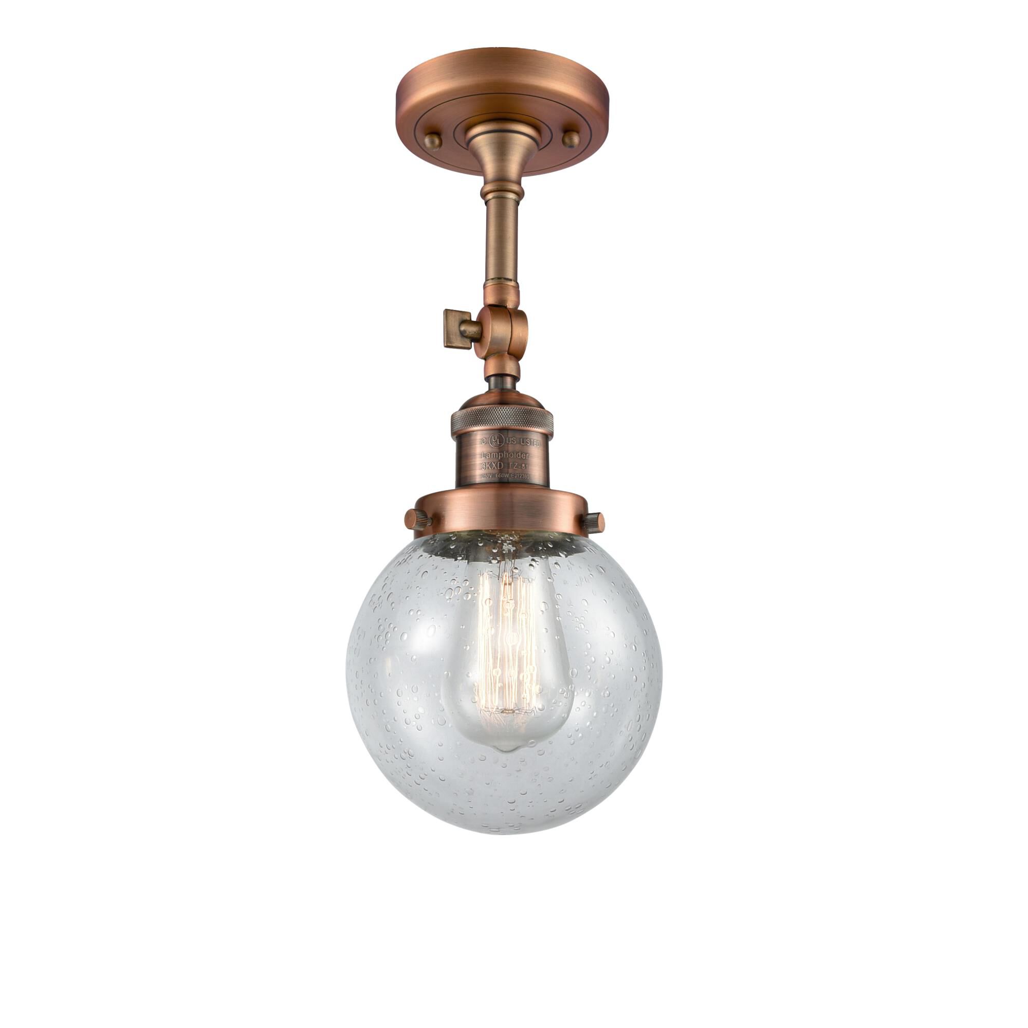 Shown in Antique Copper finish and Seedy glass and No Accent accent