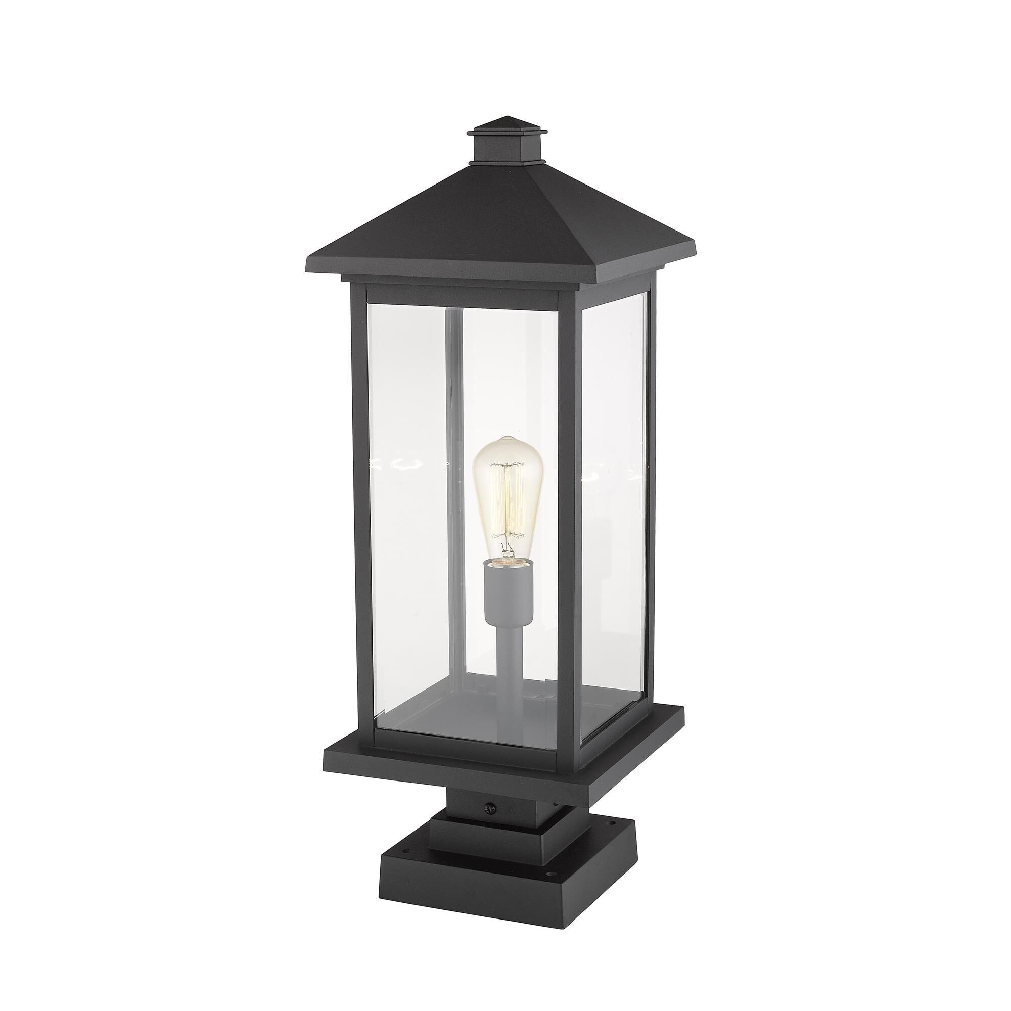 Shown in Black finish and Glass shade