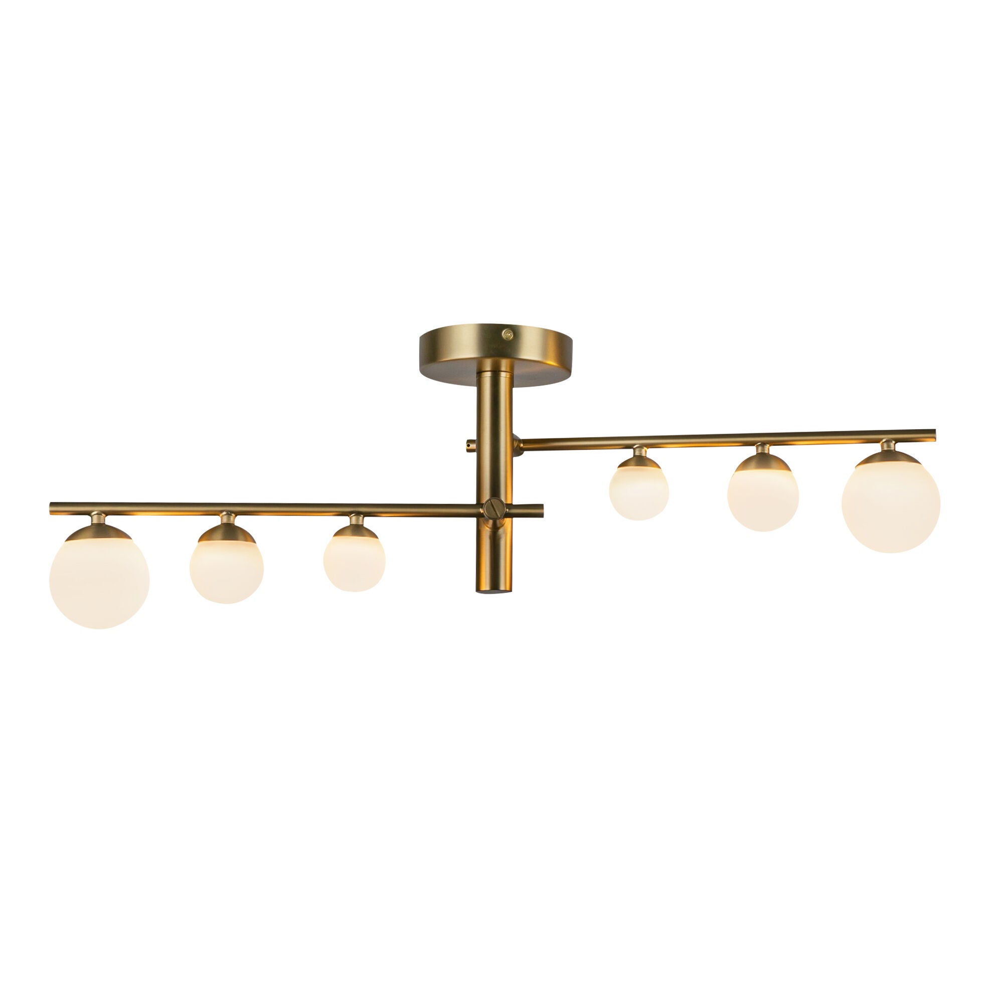 Shown in Brushed Gold finish and Matte Opal glass