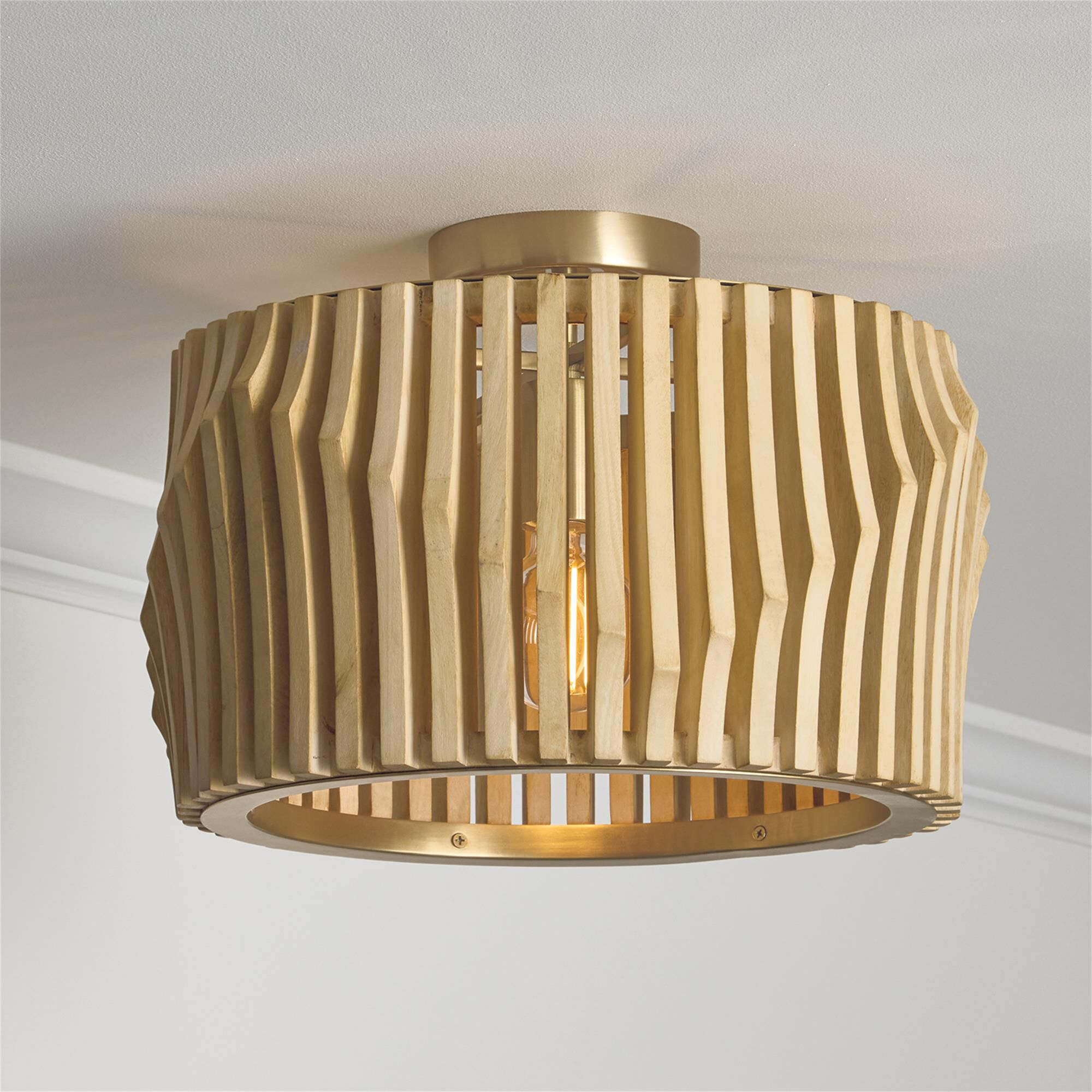 Shown in Blonde Wood And Matte Brass finish