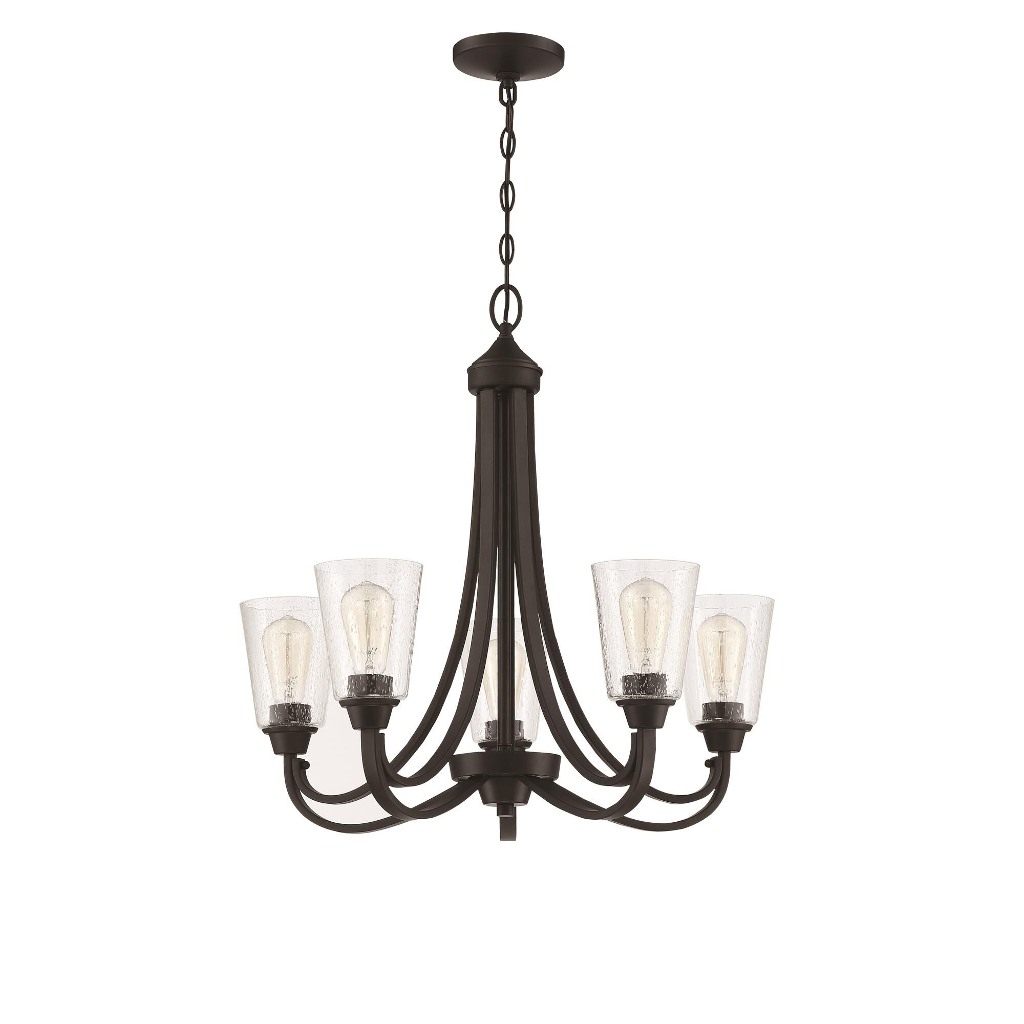 Shown in Espresso finish and Clear Seeded glass and Glass shade