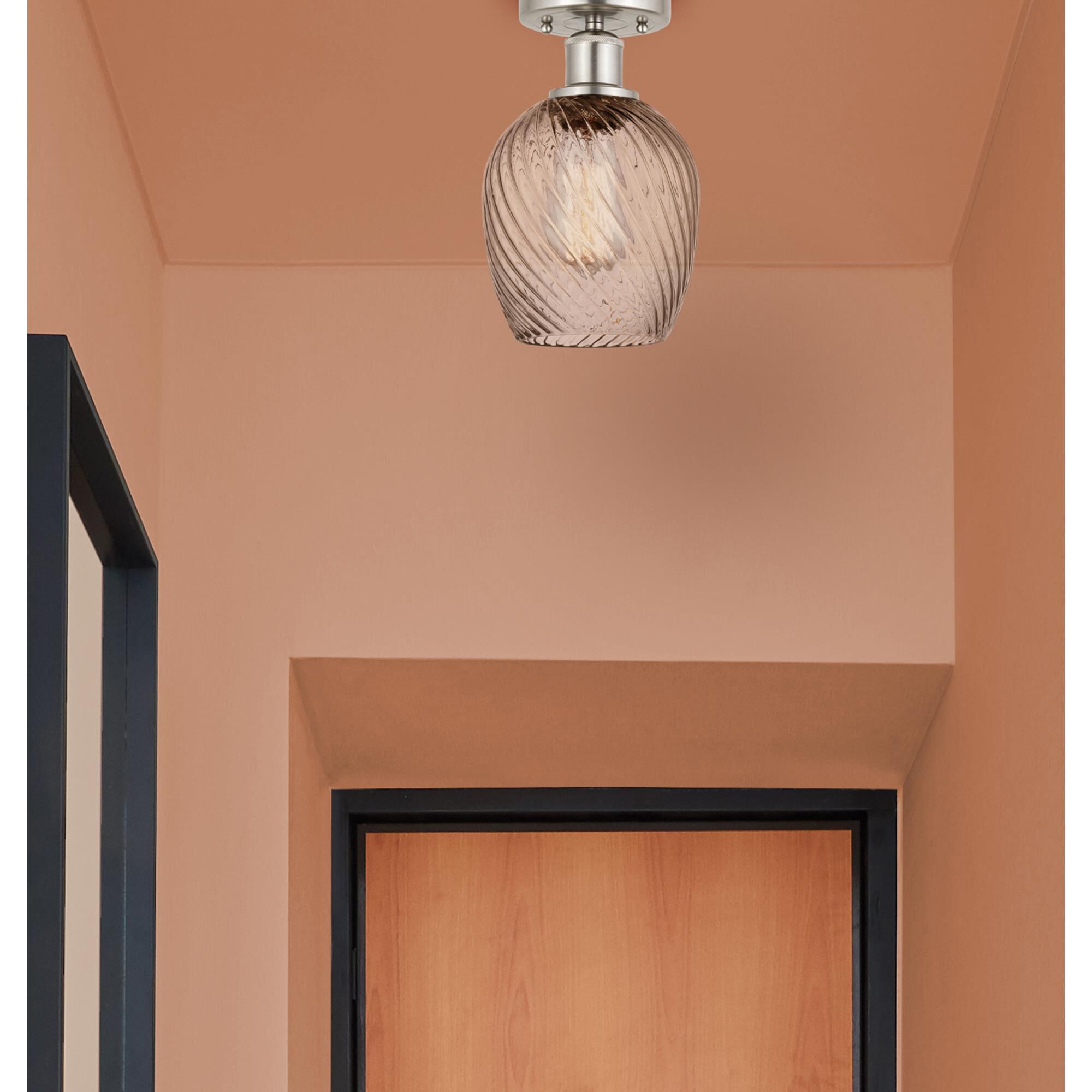 Shown in Brushed Satin Nickel  finish and Clear Spiral Fluted glass