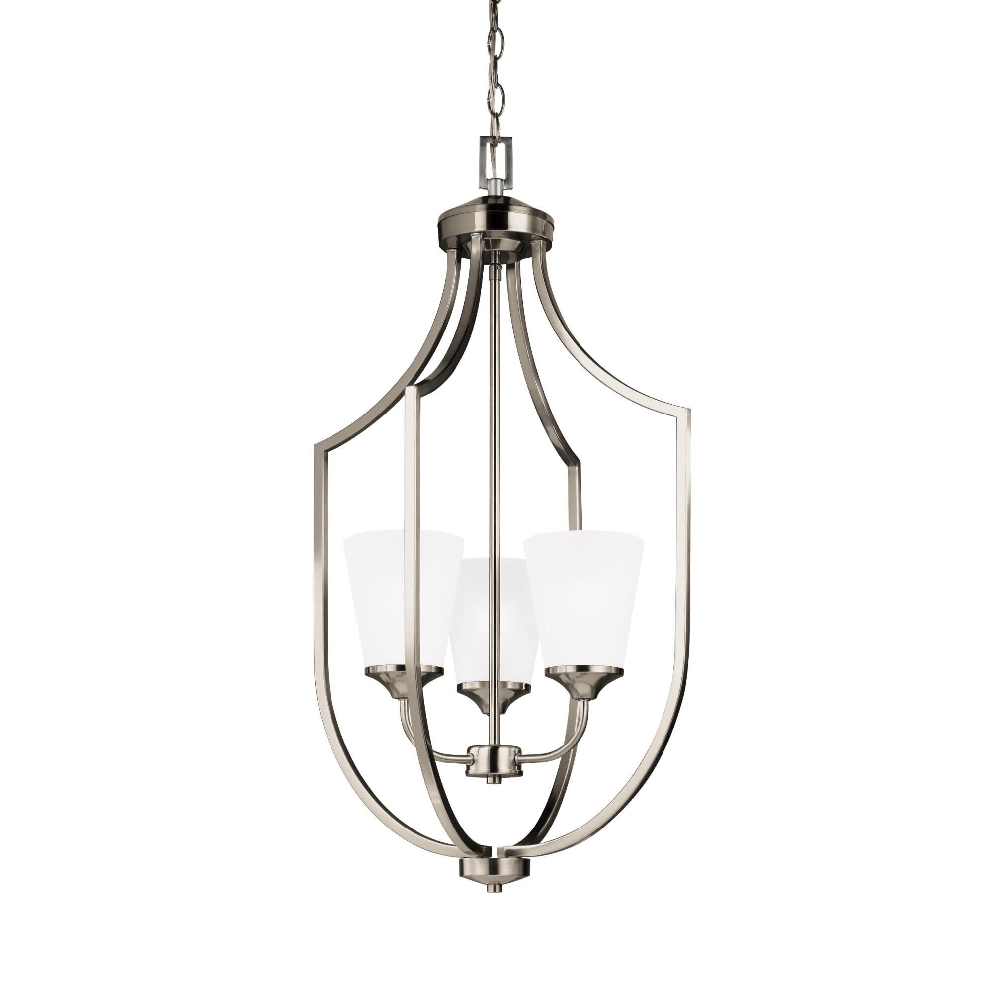 Shown in Brushed Nickel finish and Satin Etched  Shades glass and Satin Etched Glass s shade