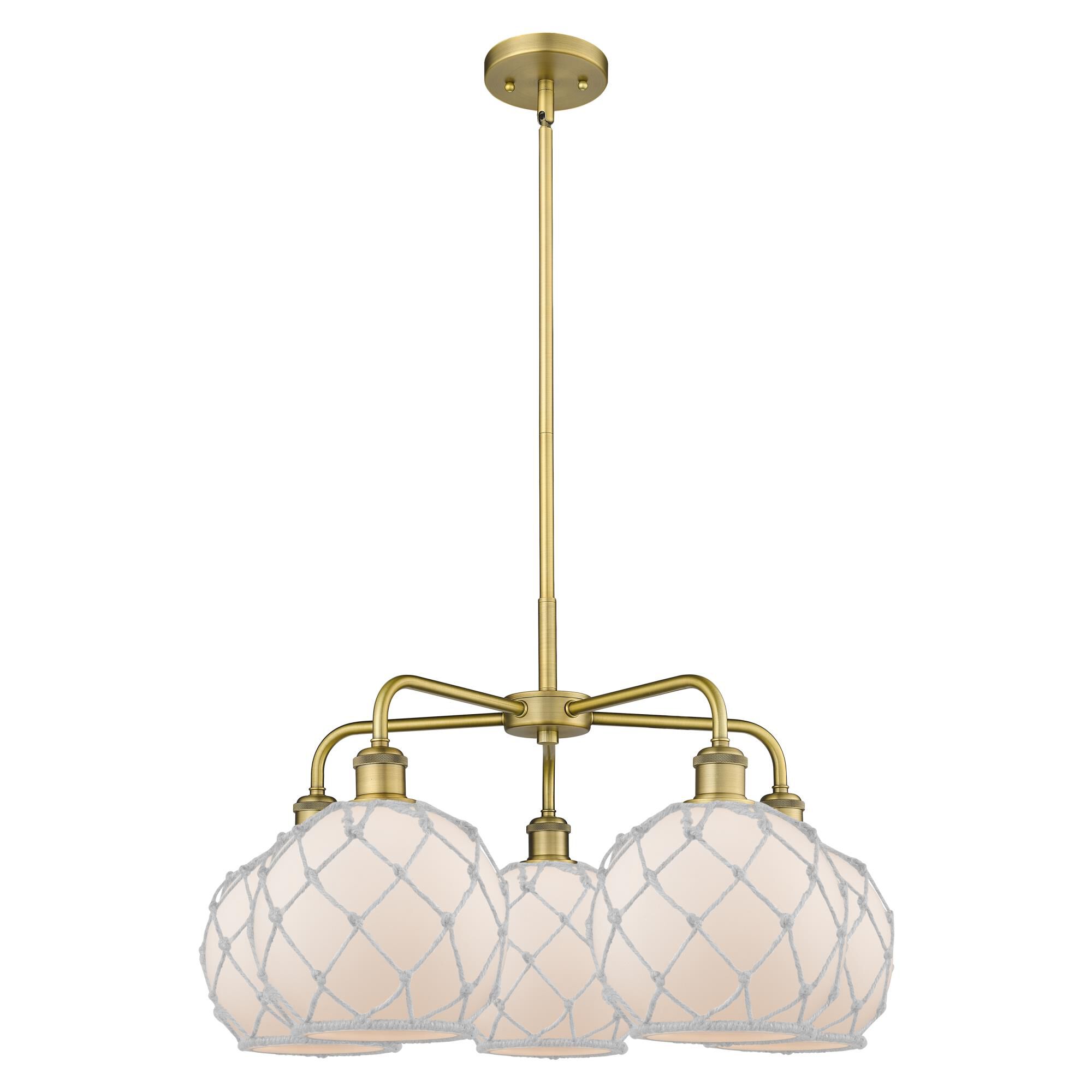 Shown in Brushed Brass finish and White with White Rope glass