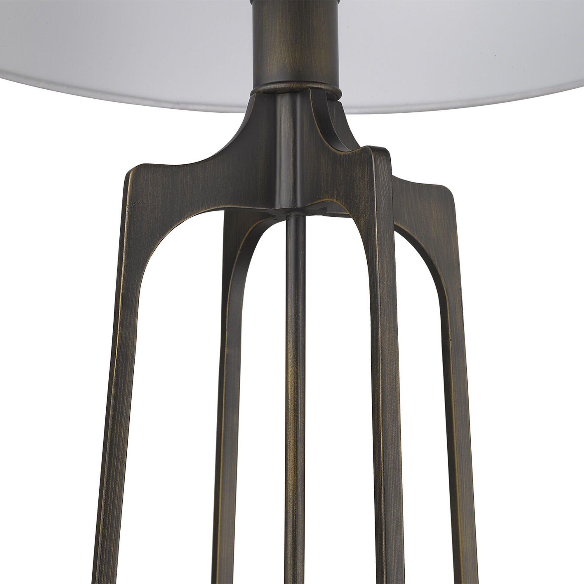 Shown in Oil-Rubbed Bronze finish and White glass and White Hardback Fabric Drum shade