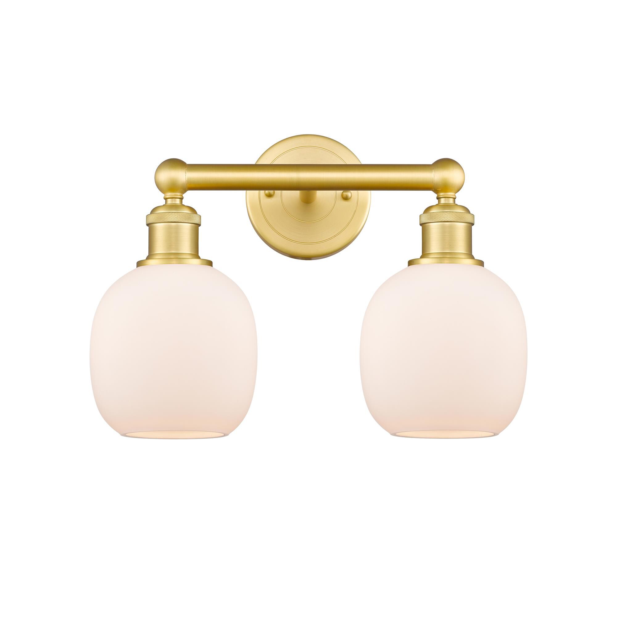 Shown in Satin Gold finish and Matte White glass
