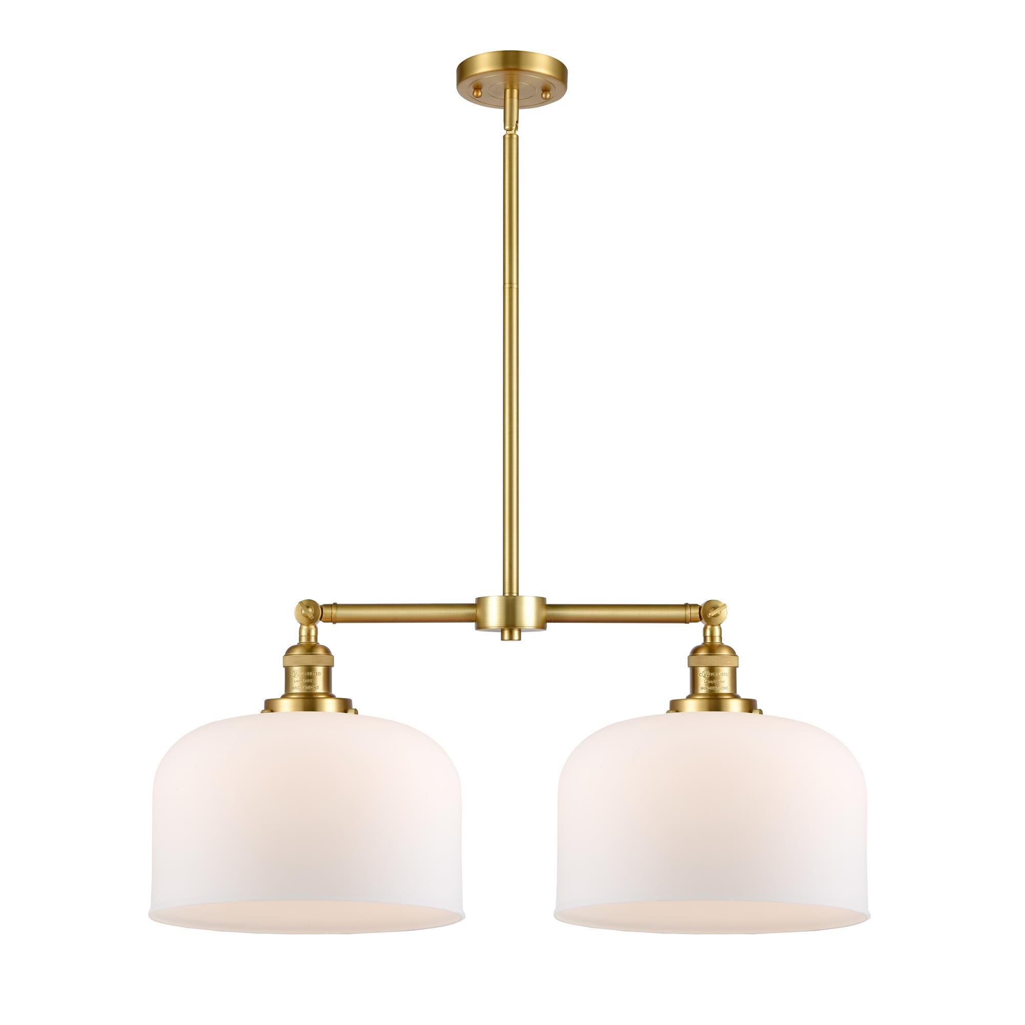 Shown in Satin Gold finish and Matte White Cased X-Large Bell glass