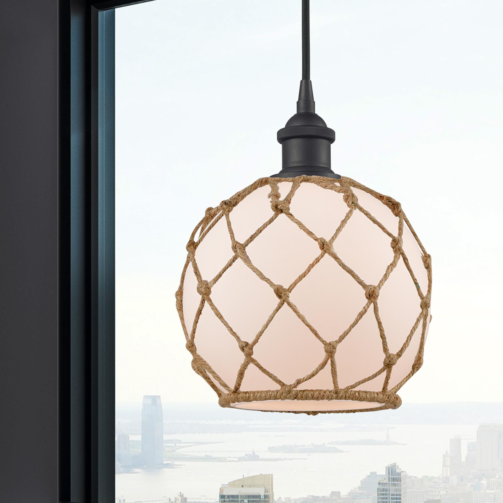 Shown in Matte Black finish and White With Black Rope glass