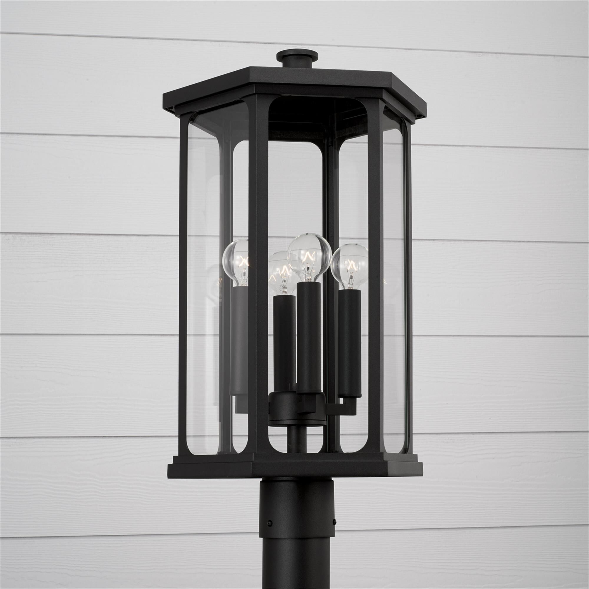 Shown in Black finish and Clear glass