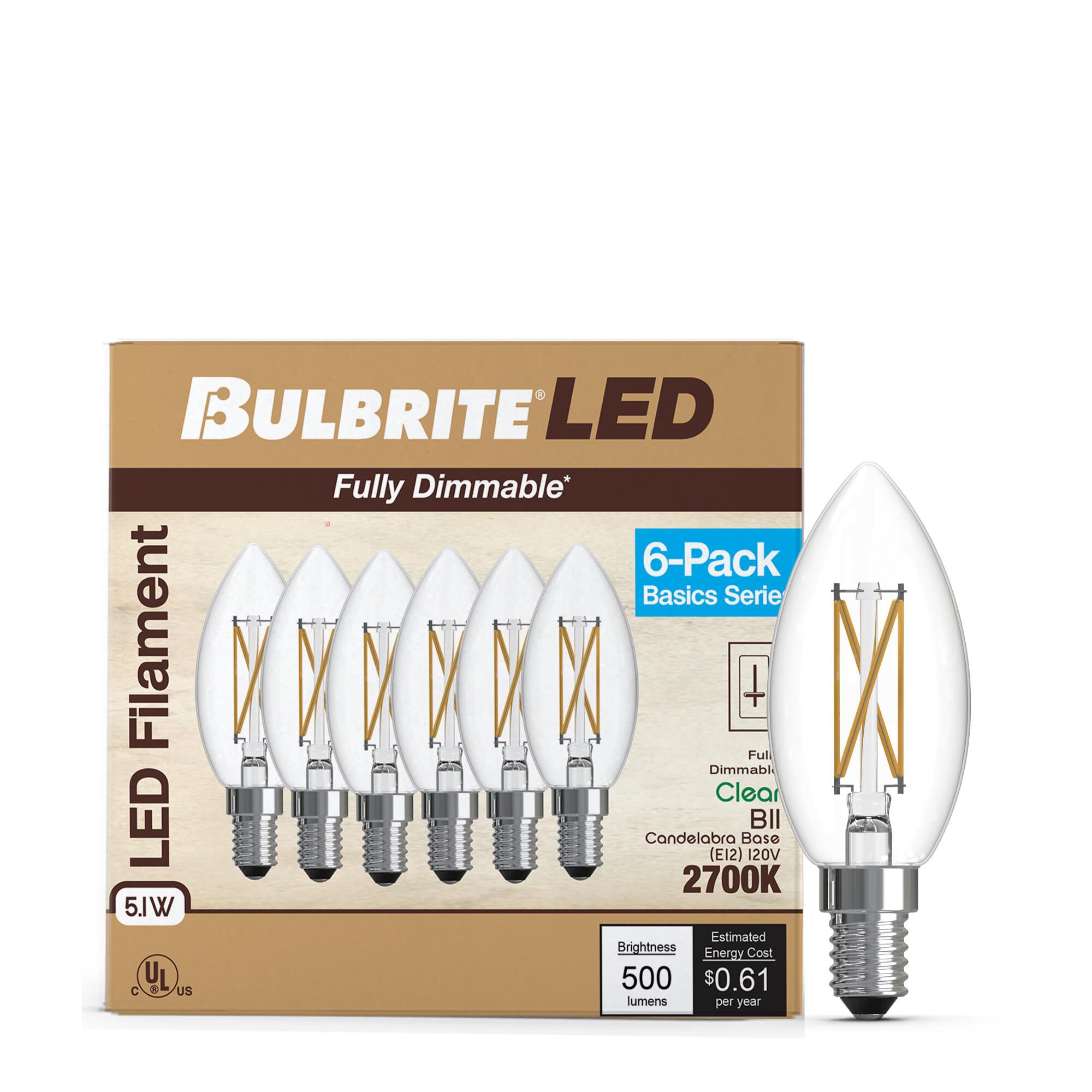 Clear B11 Base E12 2700K LED Light Bulb Pack of 6,