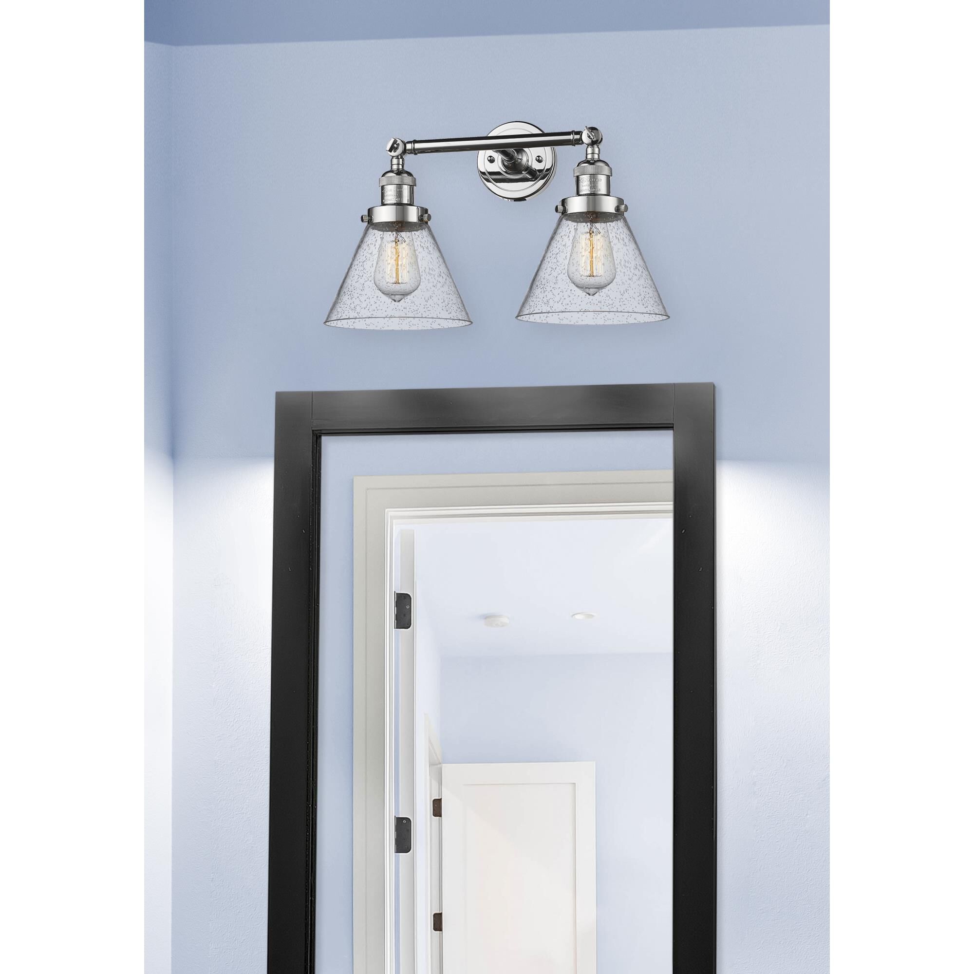 Shown in Polished Chrome finish and Seedy glass