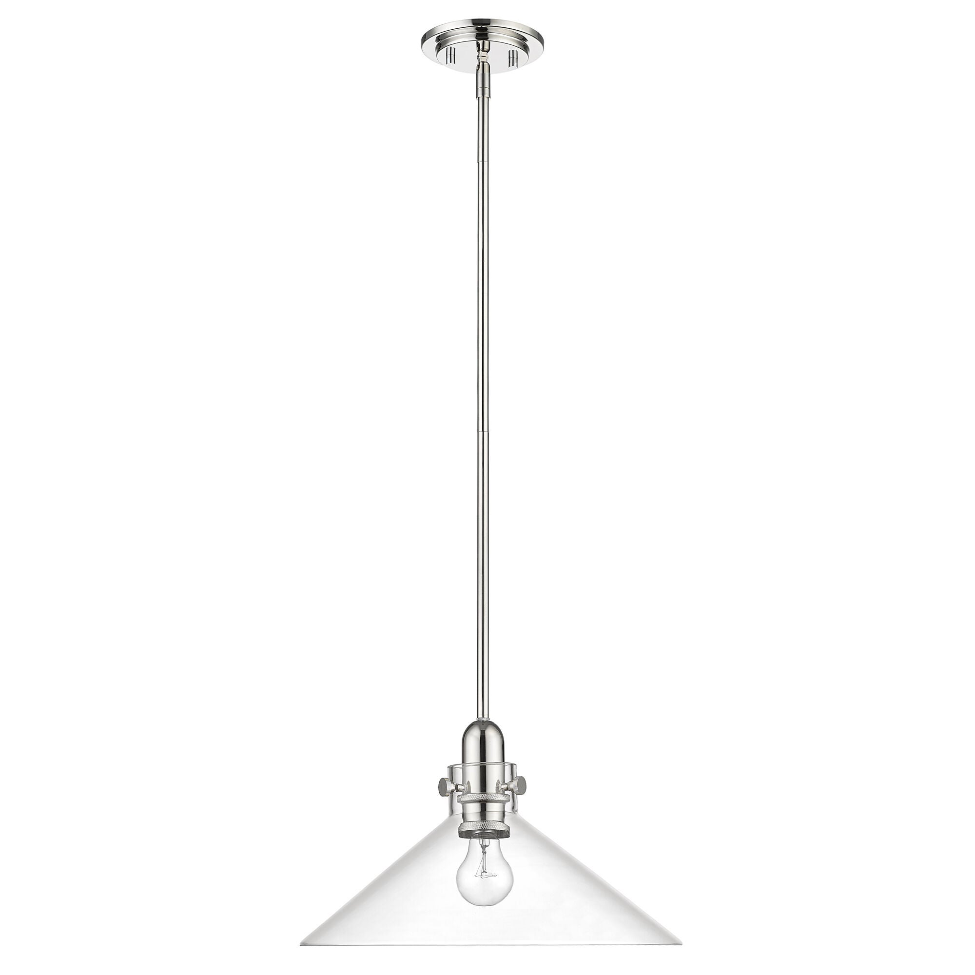 Shown in Polished Nickel finish and Clear Glass shade