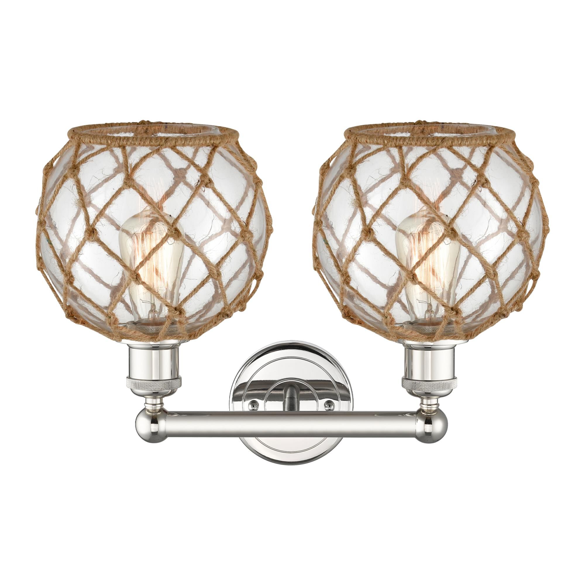 Shown in Polished Nickel finish and Clear with Brown Rope glass