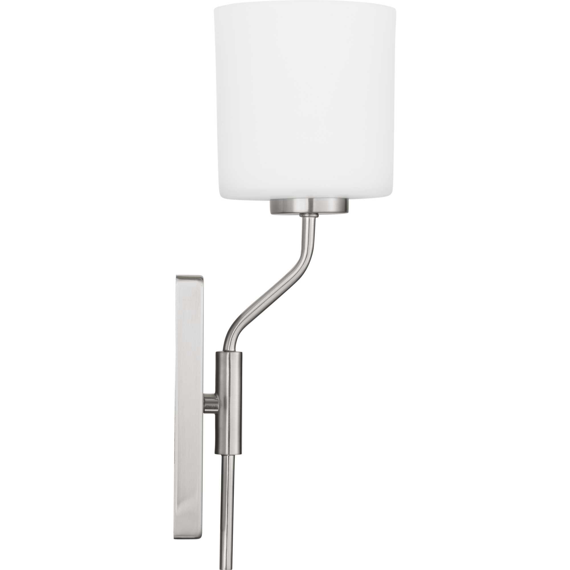 Shown in Brushed Nickel finish and Etched White glass