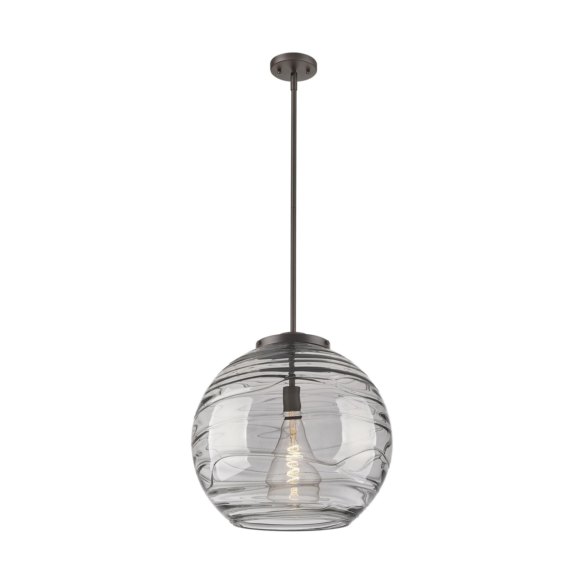 Shown in Oil Rubbed Bronze finish and Light Smoke Deco Swirl glass