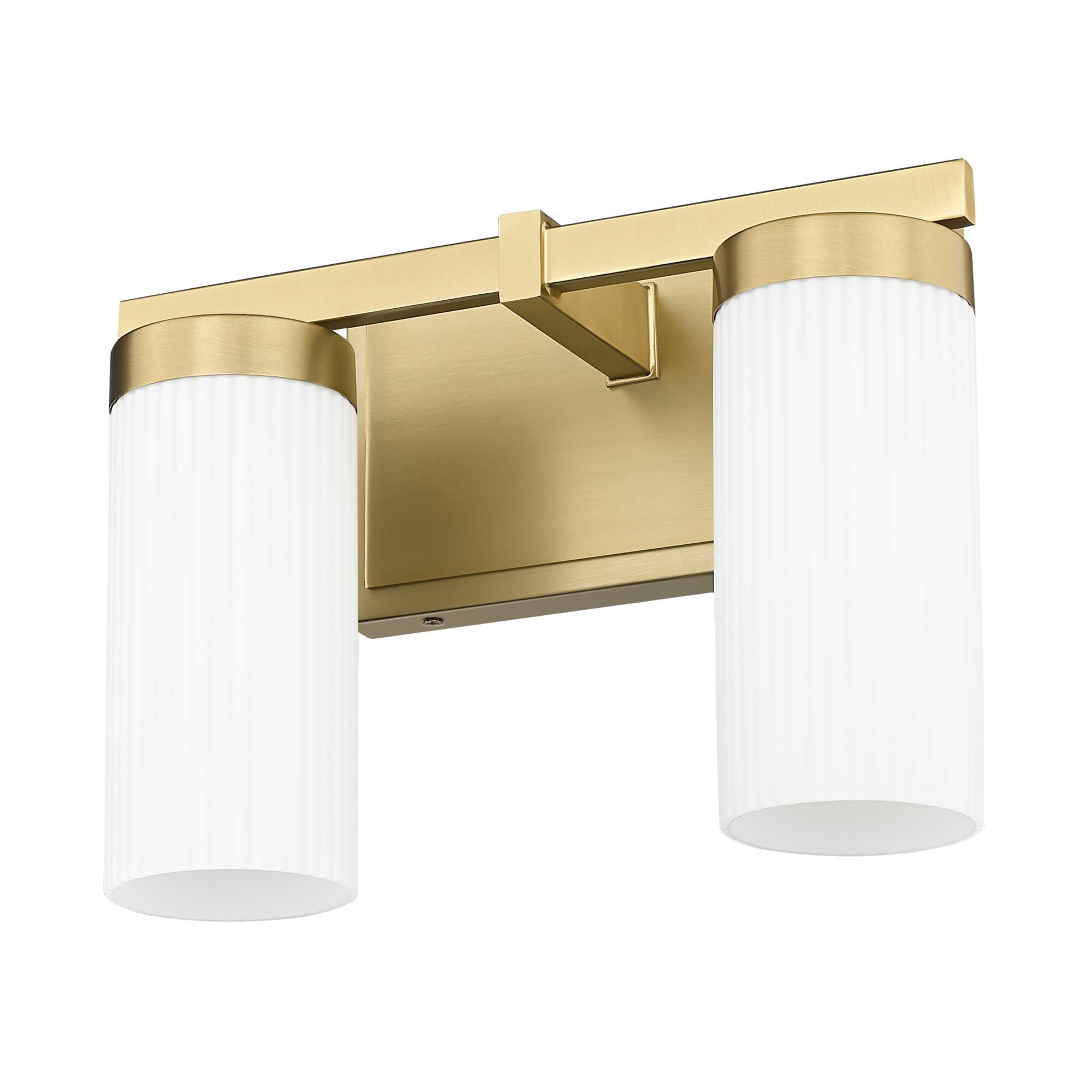Shown in Modern Gold finish and White glass and White shade