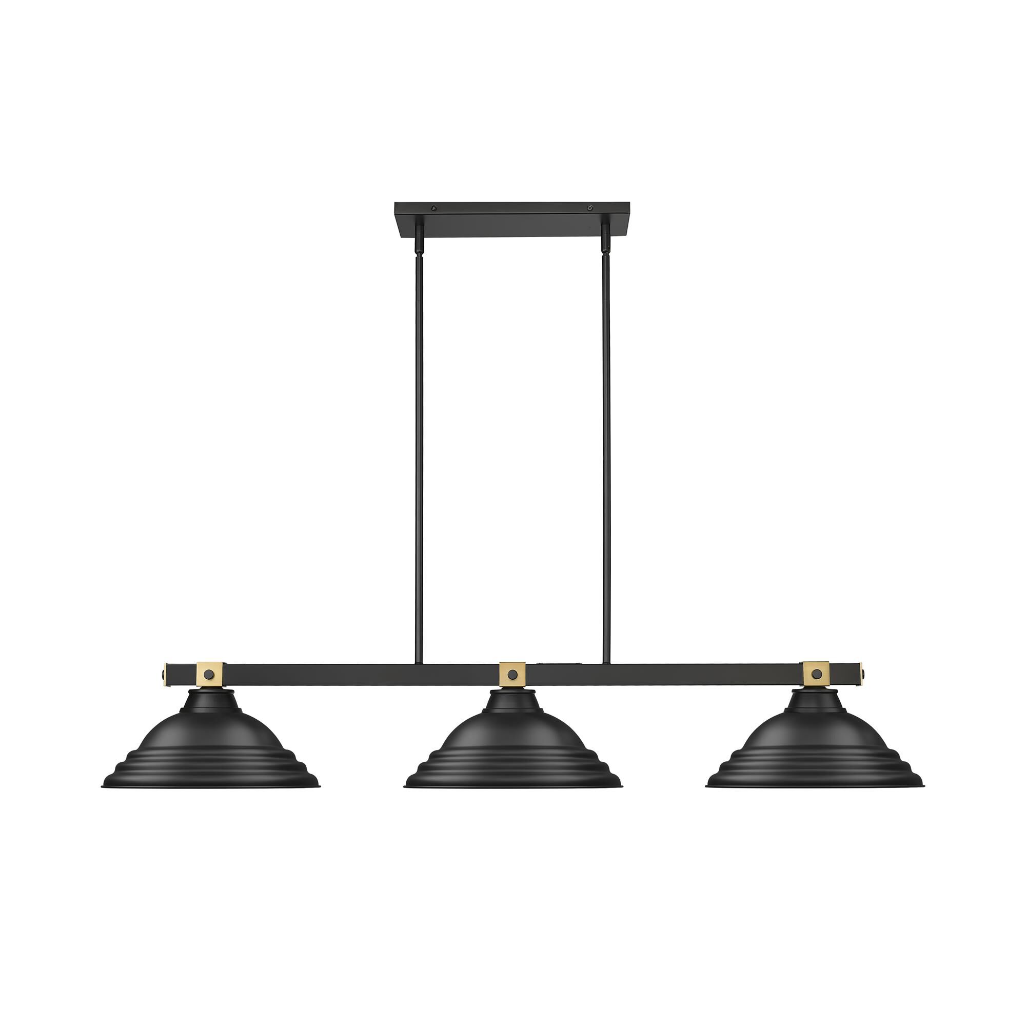 Shown in Matte Black + Rubbed Brass finish and Matte Black glass and Matte Black shade